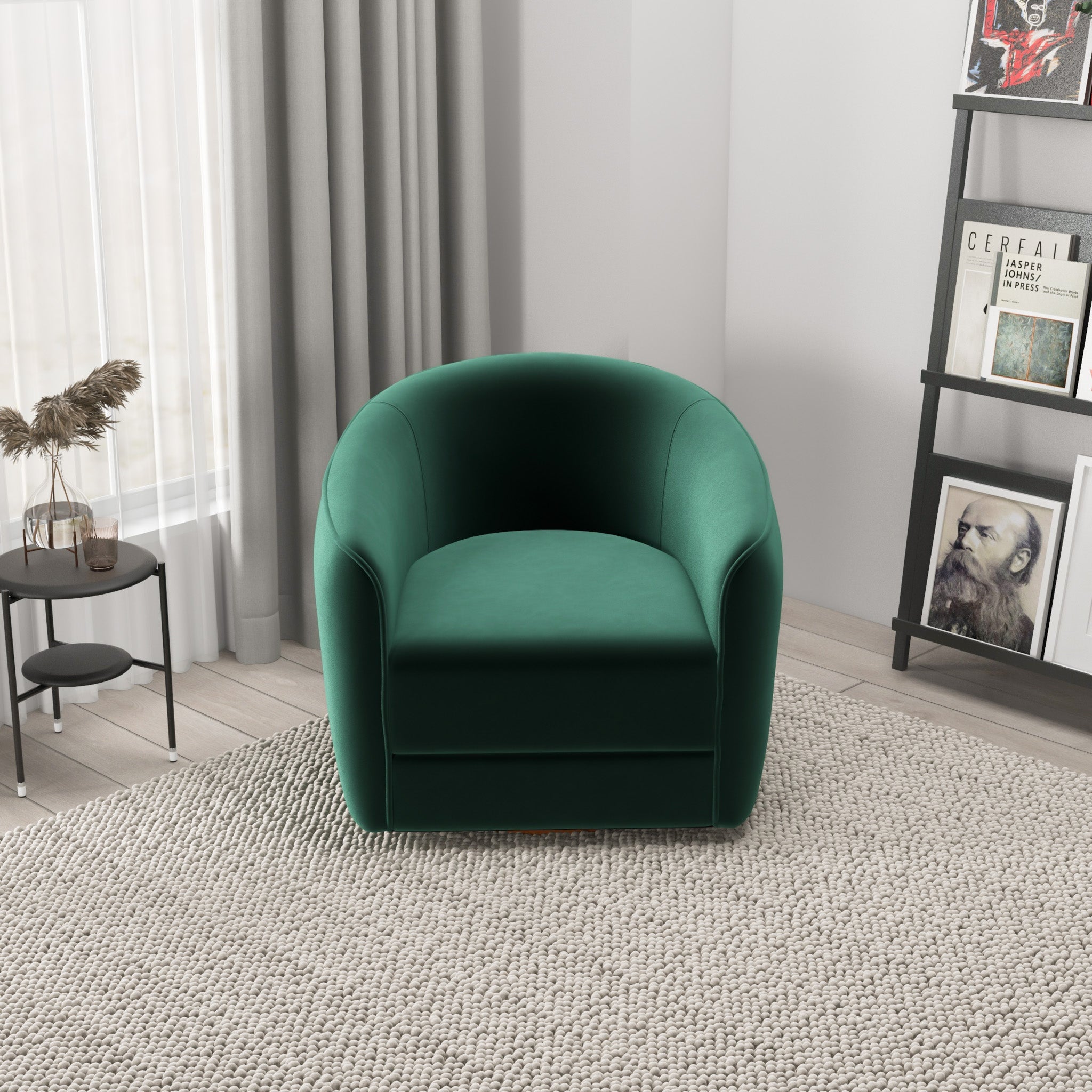 Spring Dark Green Velvet Swivel Chair - MidinMod