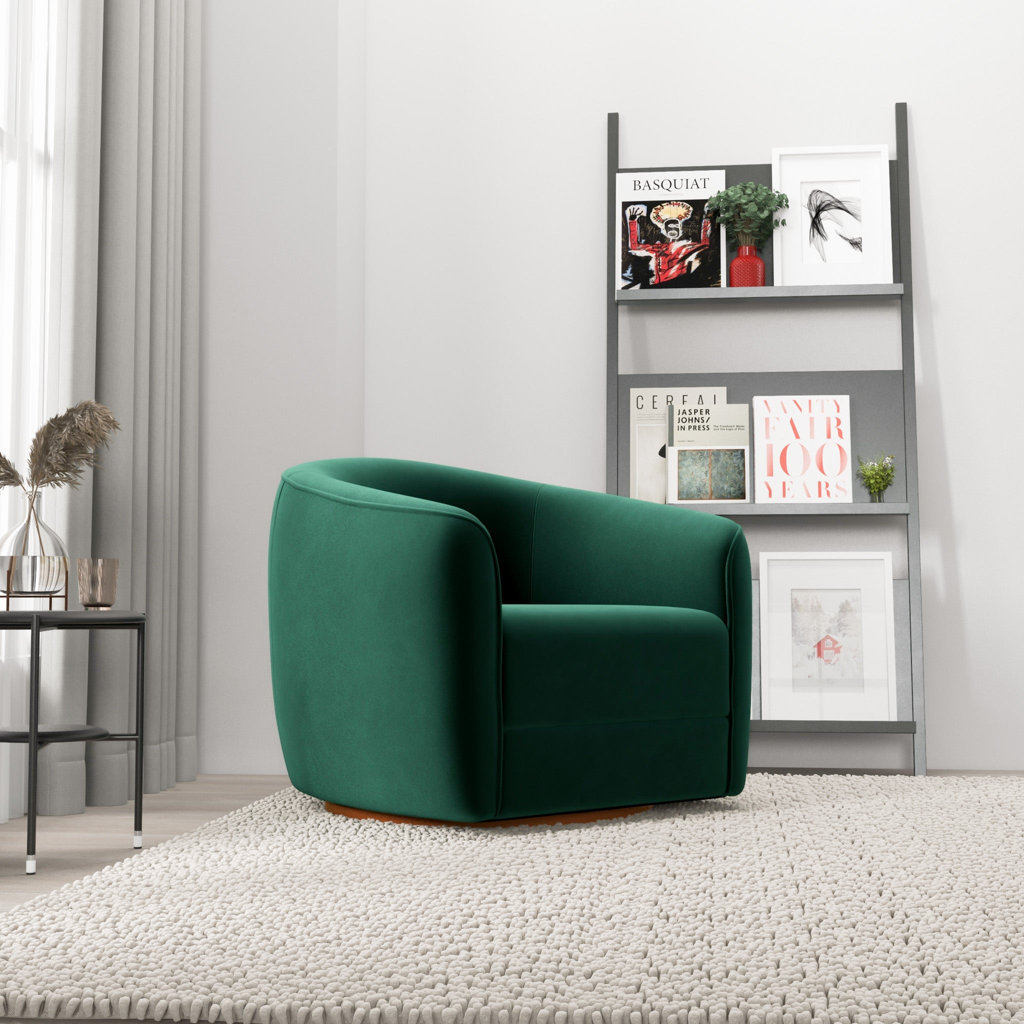 Spring Dark Green Velvet Swivel Chair - MidinMod