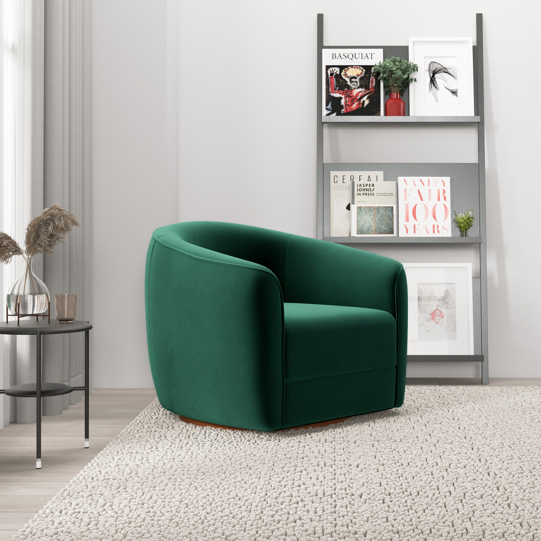 Spring Dark Green Velvet Swivel Chair - MidinMod