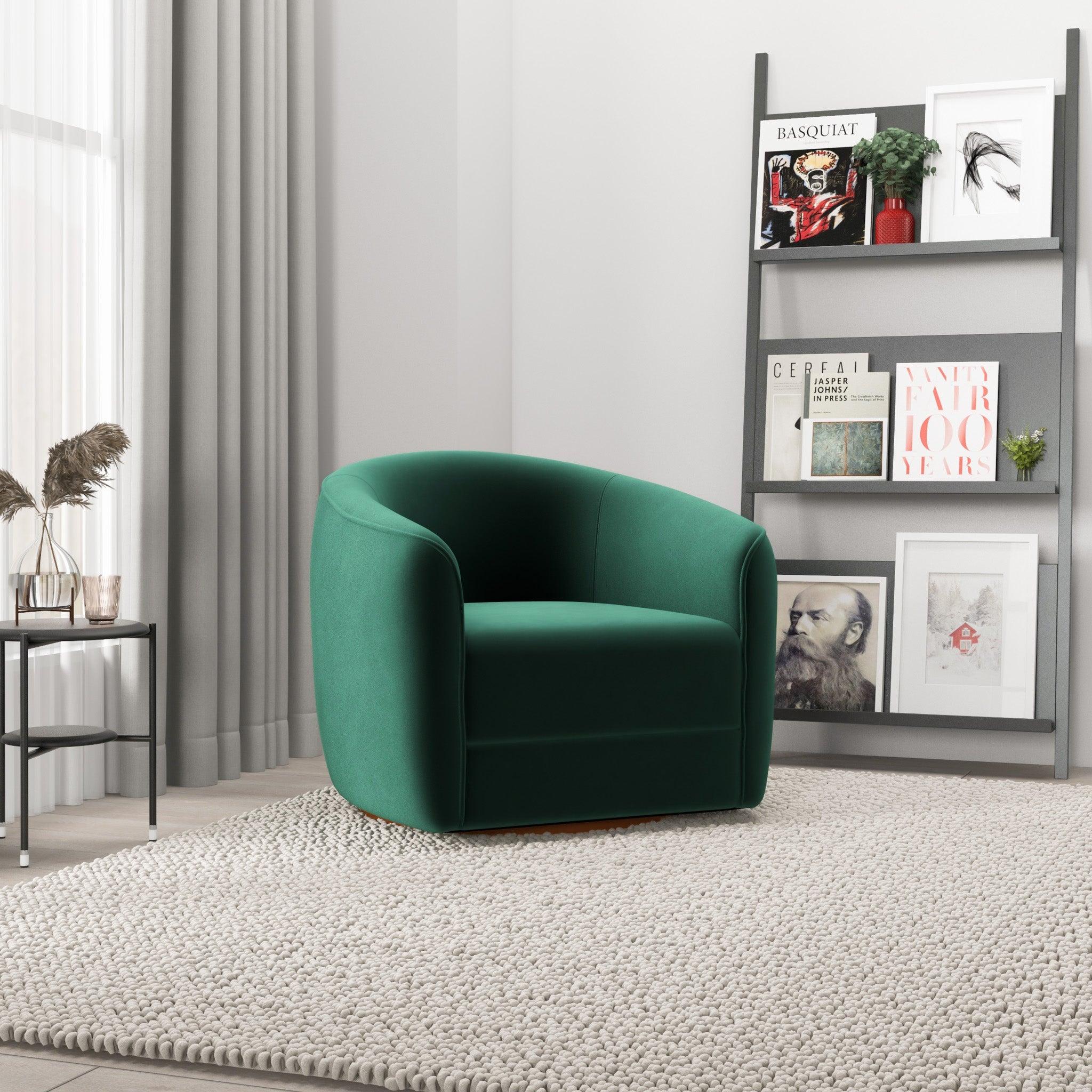 Spring Dark Green Velvet Swivel Chair - MidinMod