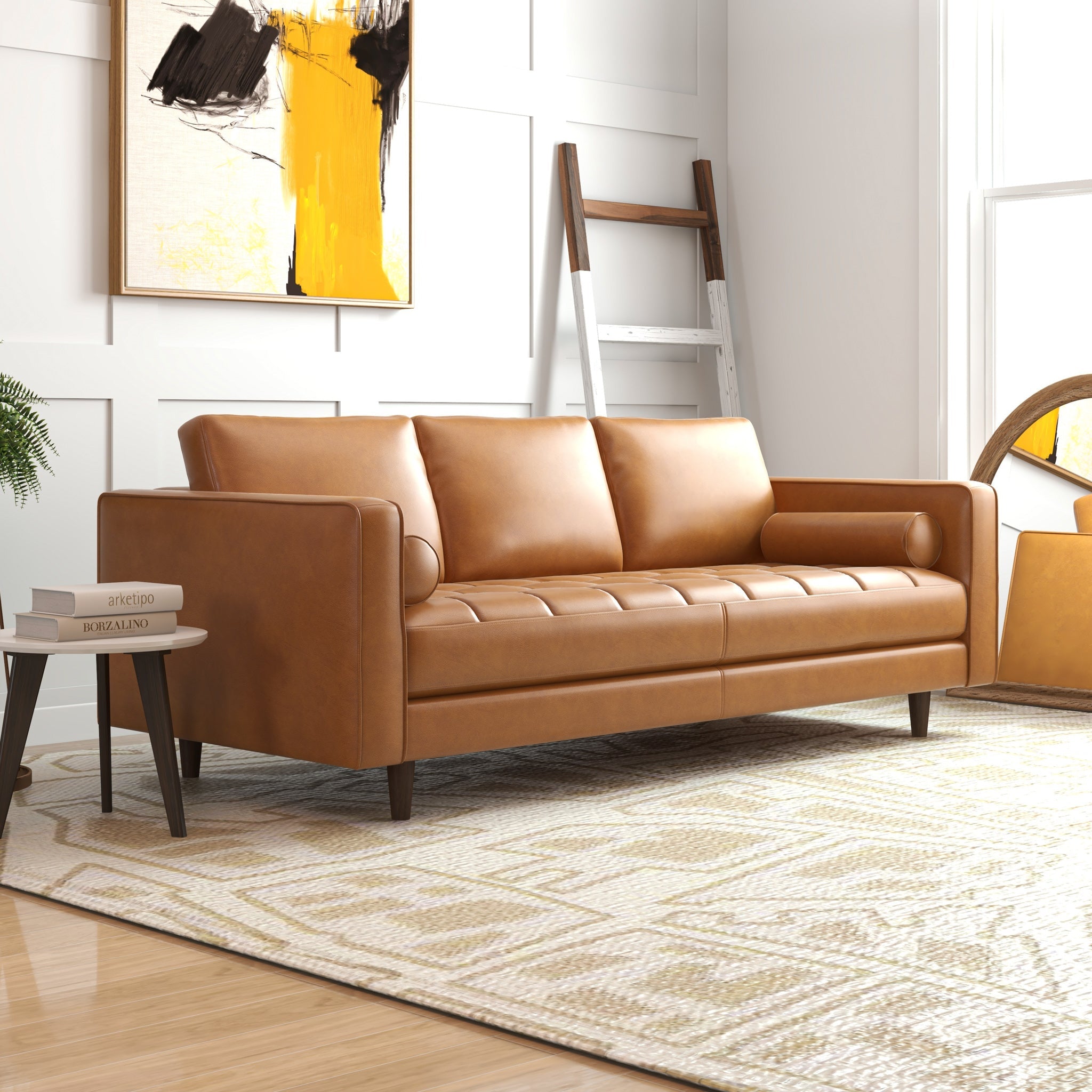 Tessa Modern Sofa -Tan Leather | MidinMod | Houston TX