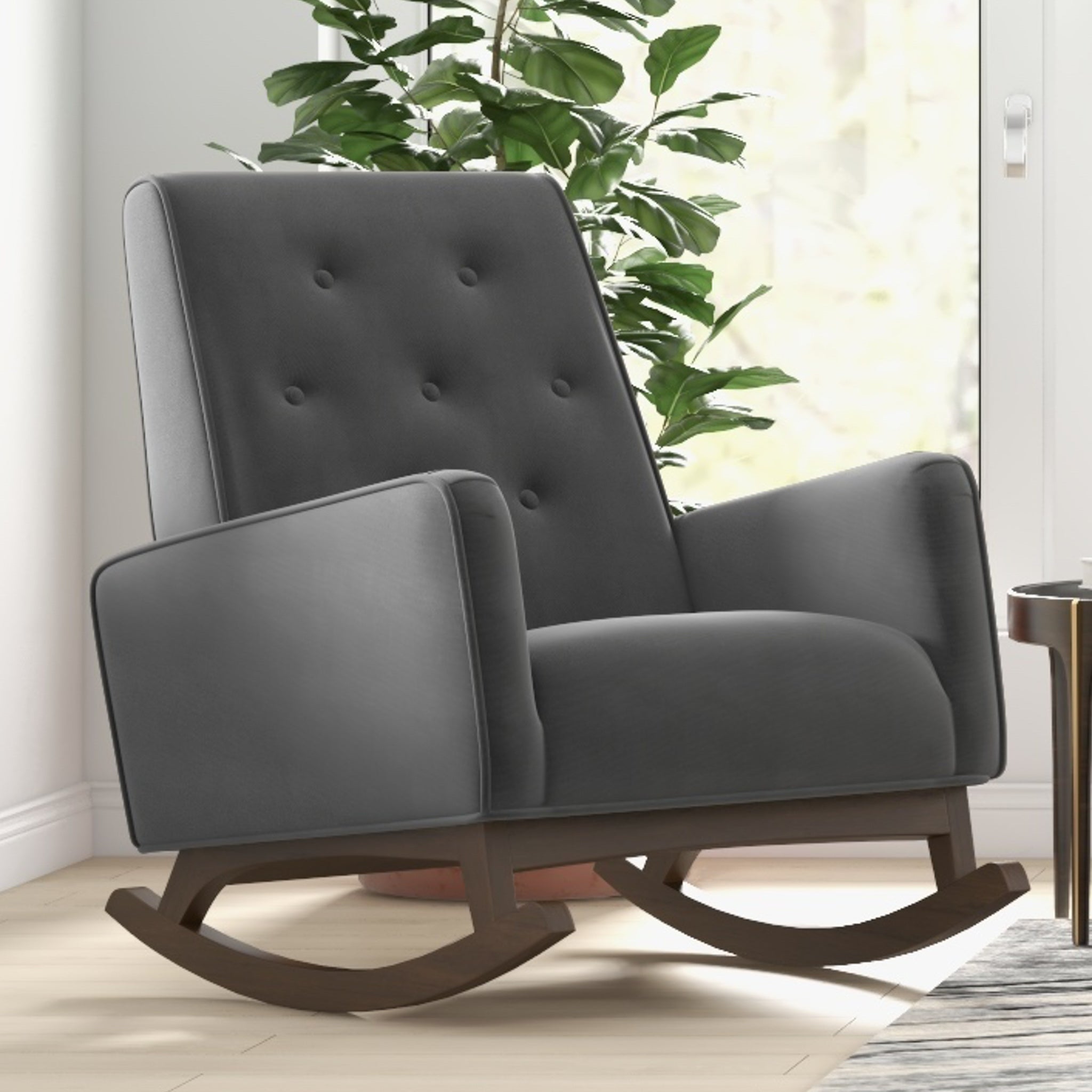 Windsor Dark Grey Velvet Rocking Chair MidinMod Houston
