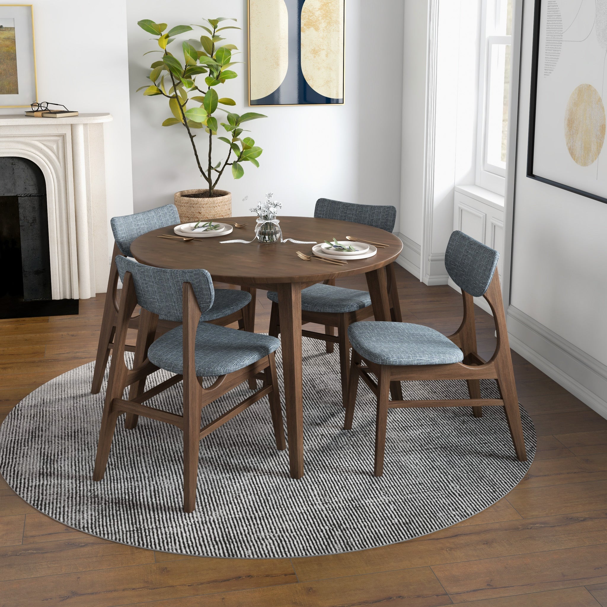 Walnut round dining table and chairs hot sale