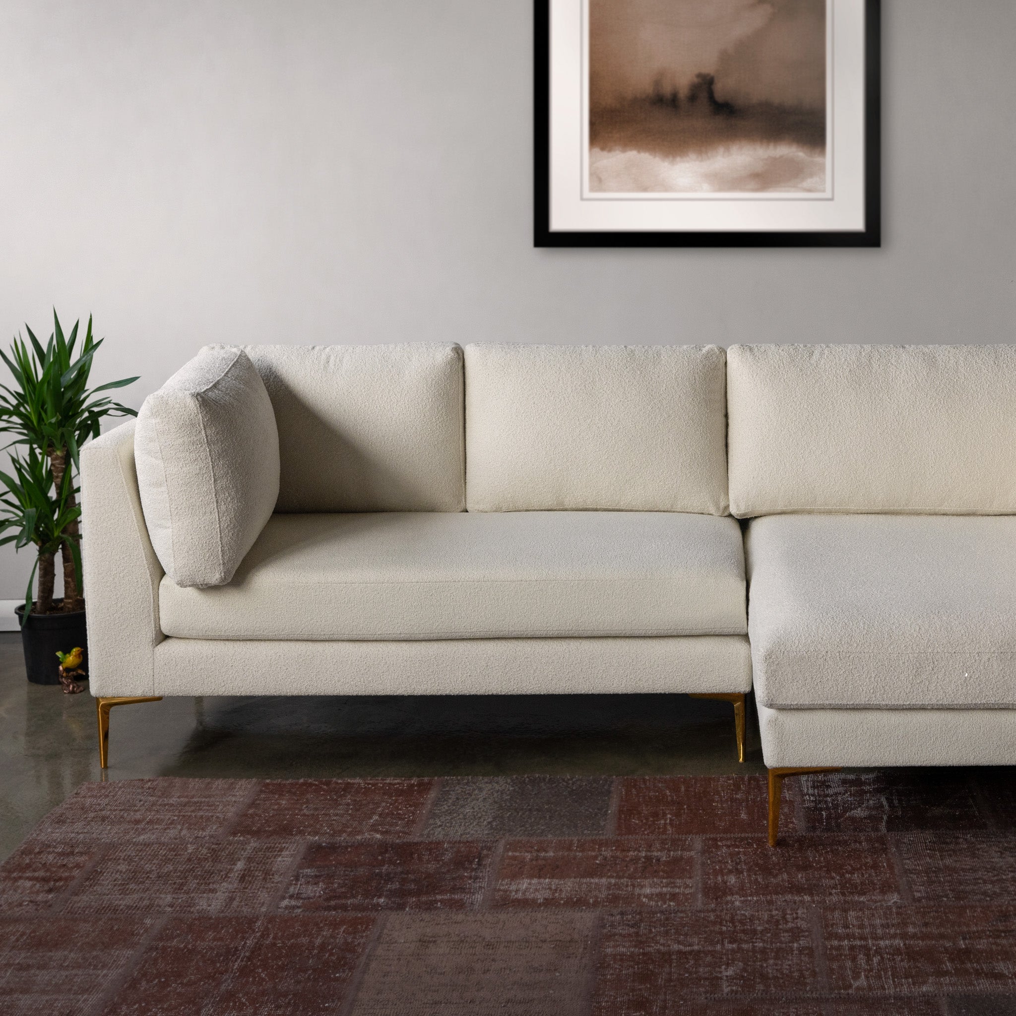 Chamberlain Beige Boucle Sectional Sofa Right Facing Chaise - MidinMod