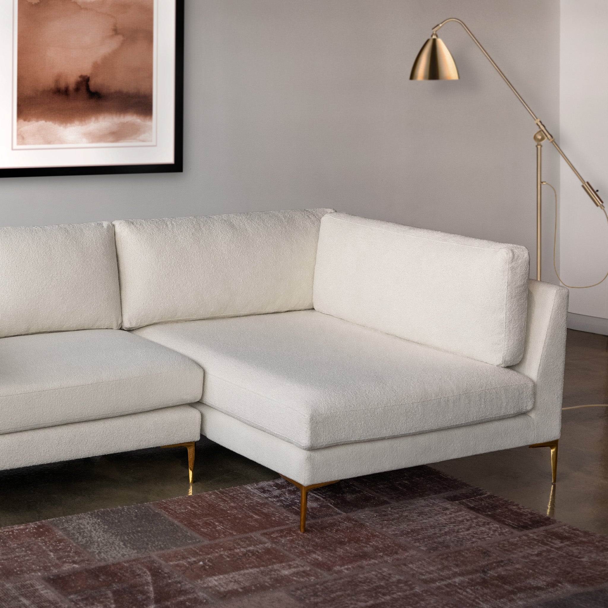 Chamberlain Beige Boucle Sectional Sofa Right Facing Chaise - MidinMod