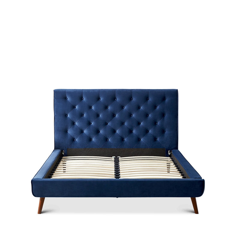 Ashley Queen Size Navy Blue Velvet Platform Bed | MidinMod | TX | Best Furniture stores in Houston