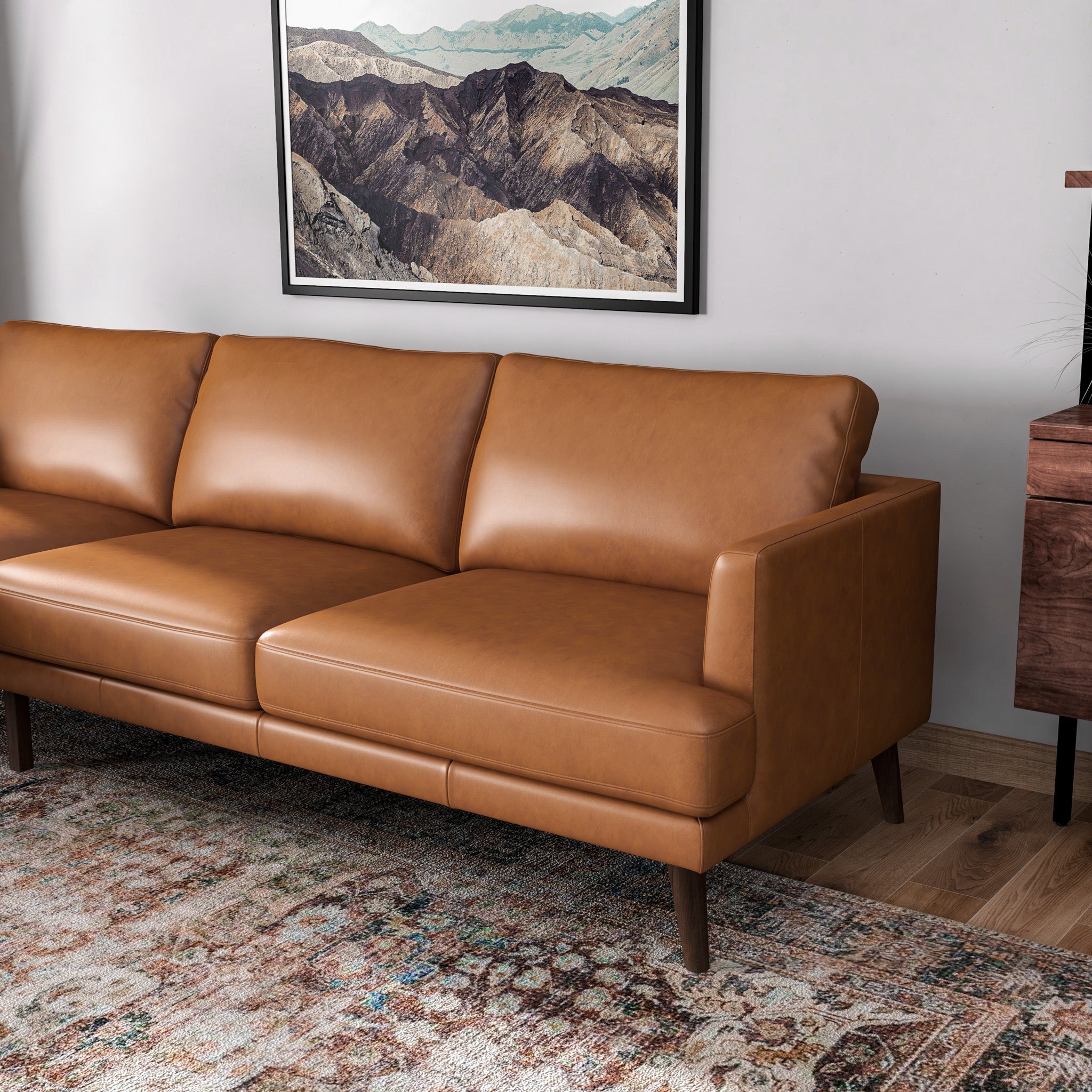Lorena Tan Leather L Shape Corner Sofa Left Facing Chaise - MidinMod