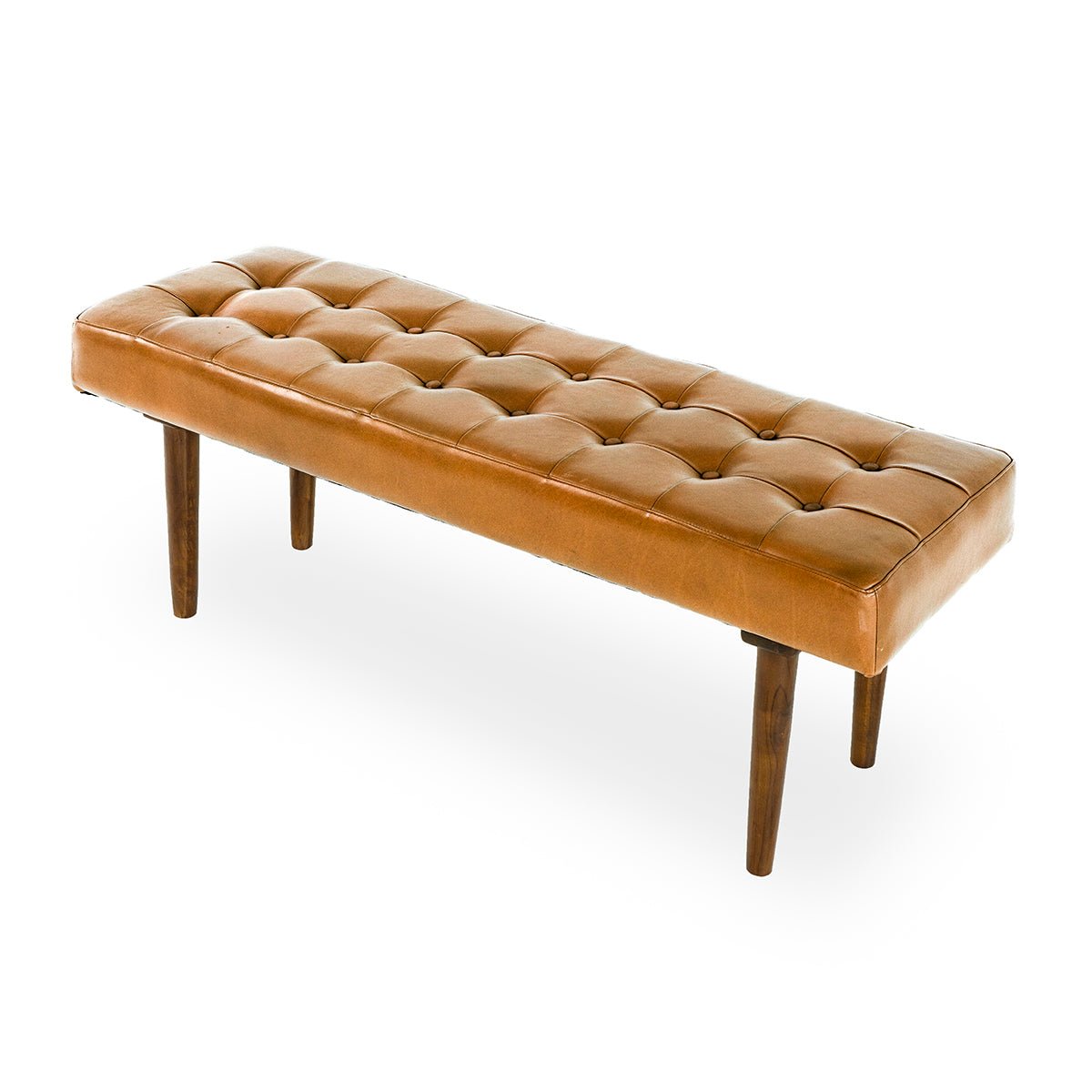 Banten Tan Leather Bench | Mid-Century Modern Tufted Genuine Leather Seating | MidinMod