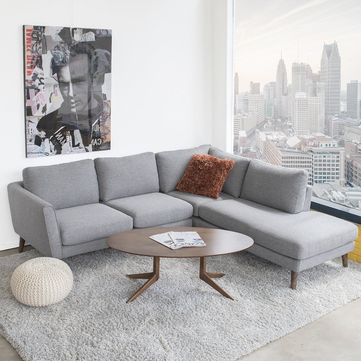 Bexley Grey Sectional Sofa Right Facing Chaise - MidinMod