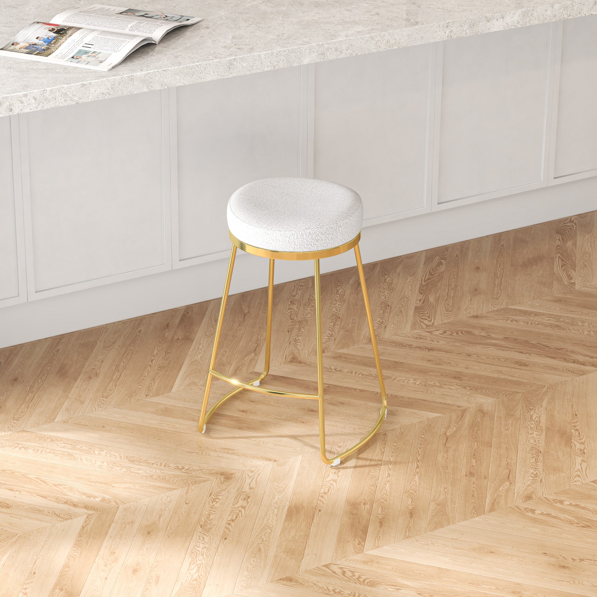 Bissel Mid-Century Modern Beige Boucle Counter Stool with Gold Legs | MidinMod