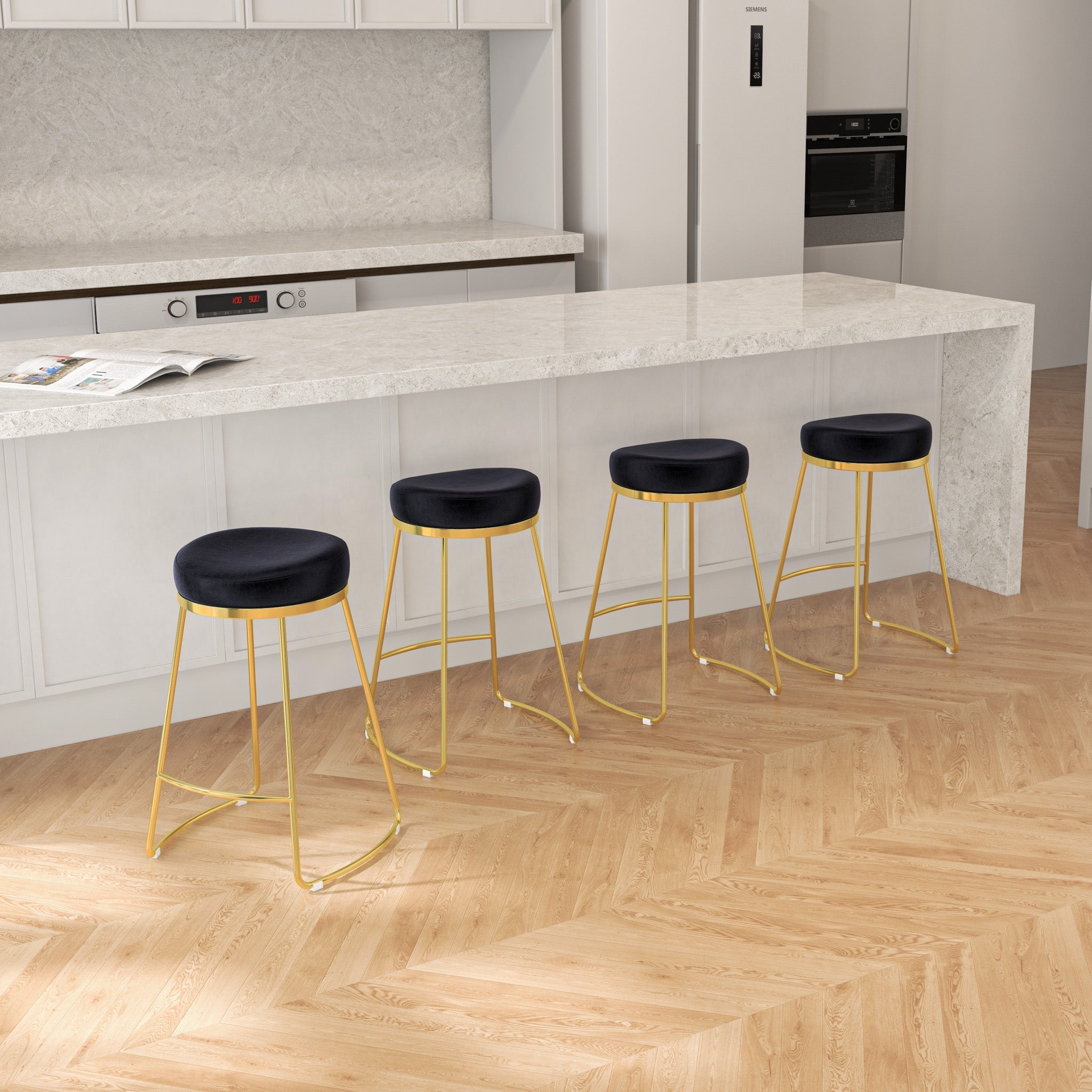 Bissel Mid-Century Modern Black Velvet Counter Stool with Gold Legs | MidinMod