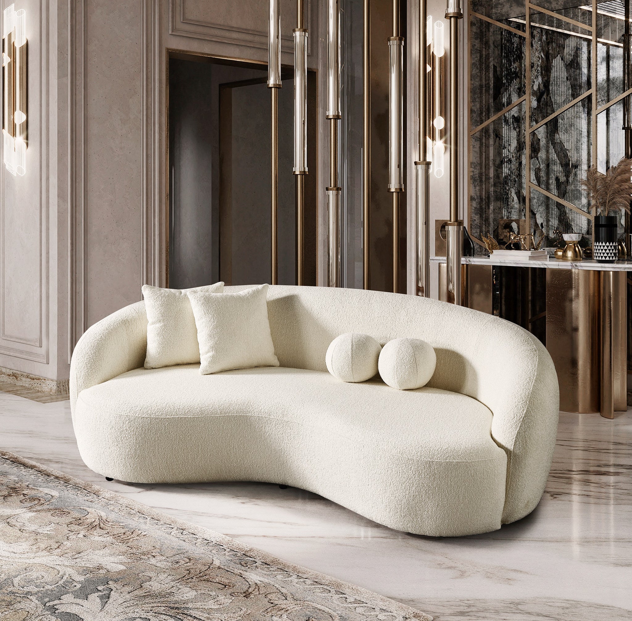 Blair Japandi White Curvy Boucle Sofa - MidinMod