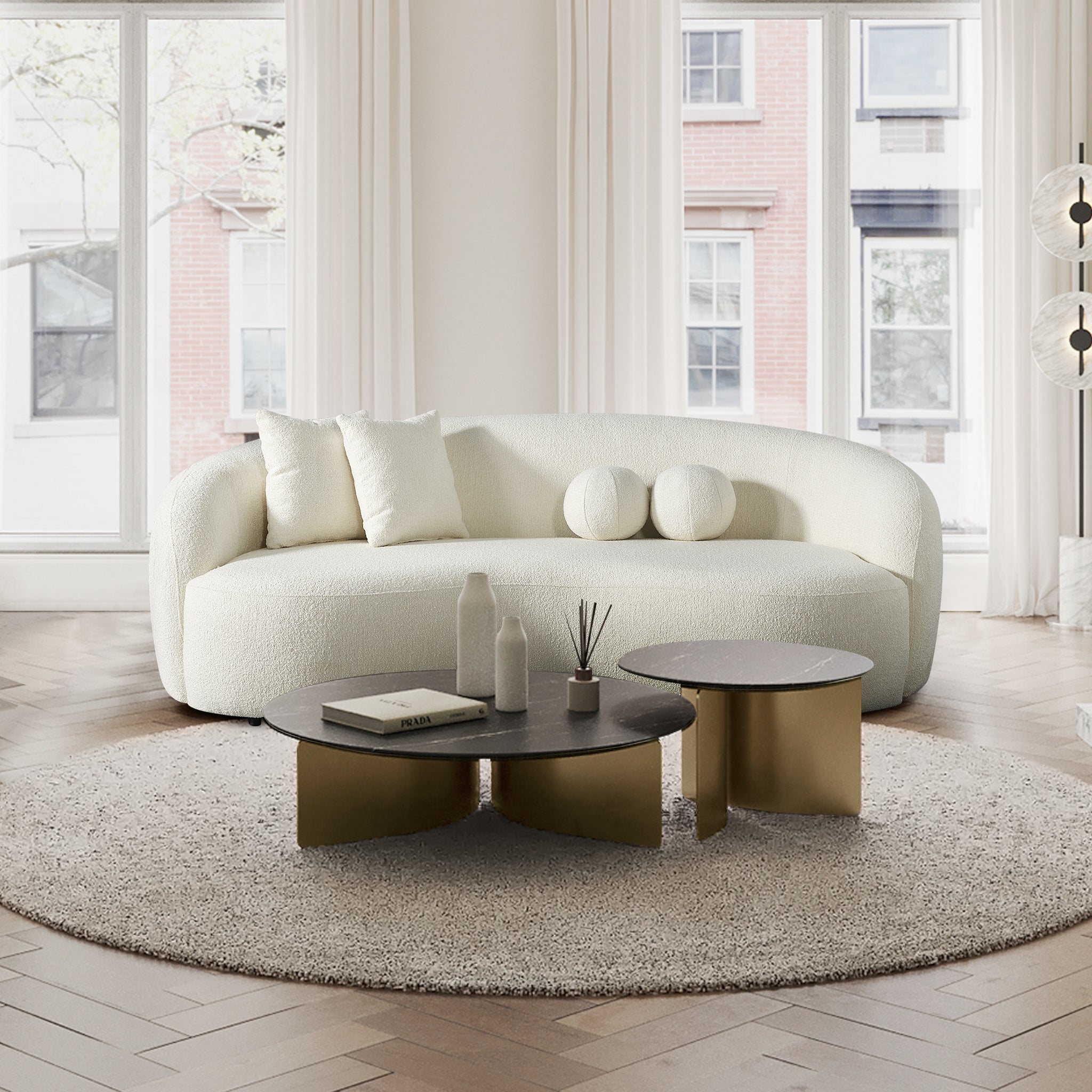 Blair Japandi Curvy Boucle Sofa (Ivory) | MidinMod |