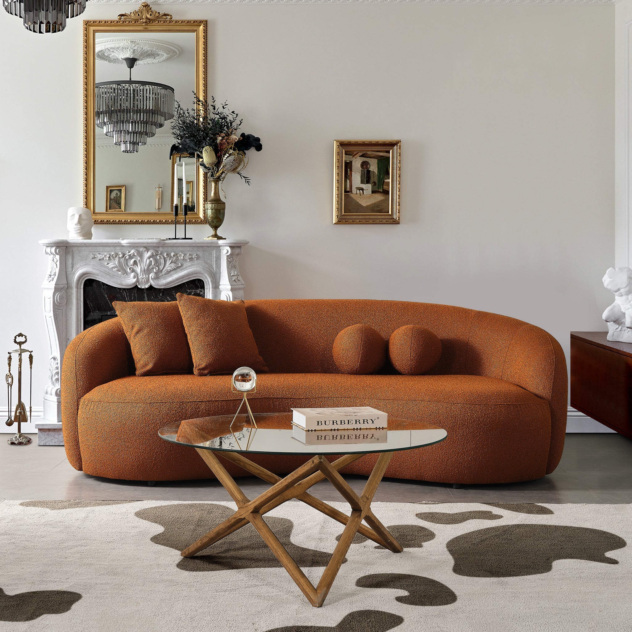 Blair Orange Boucle Japandi Sofa - MidinMod