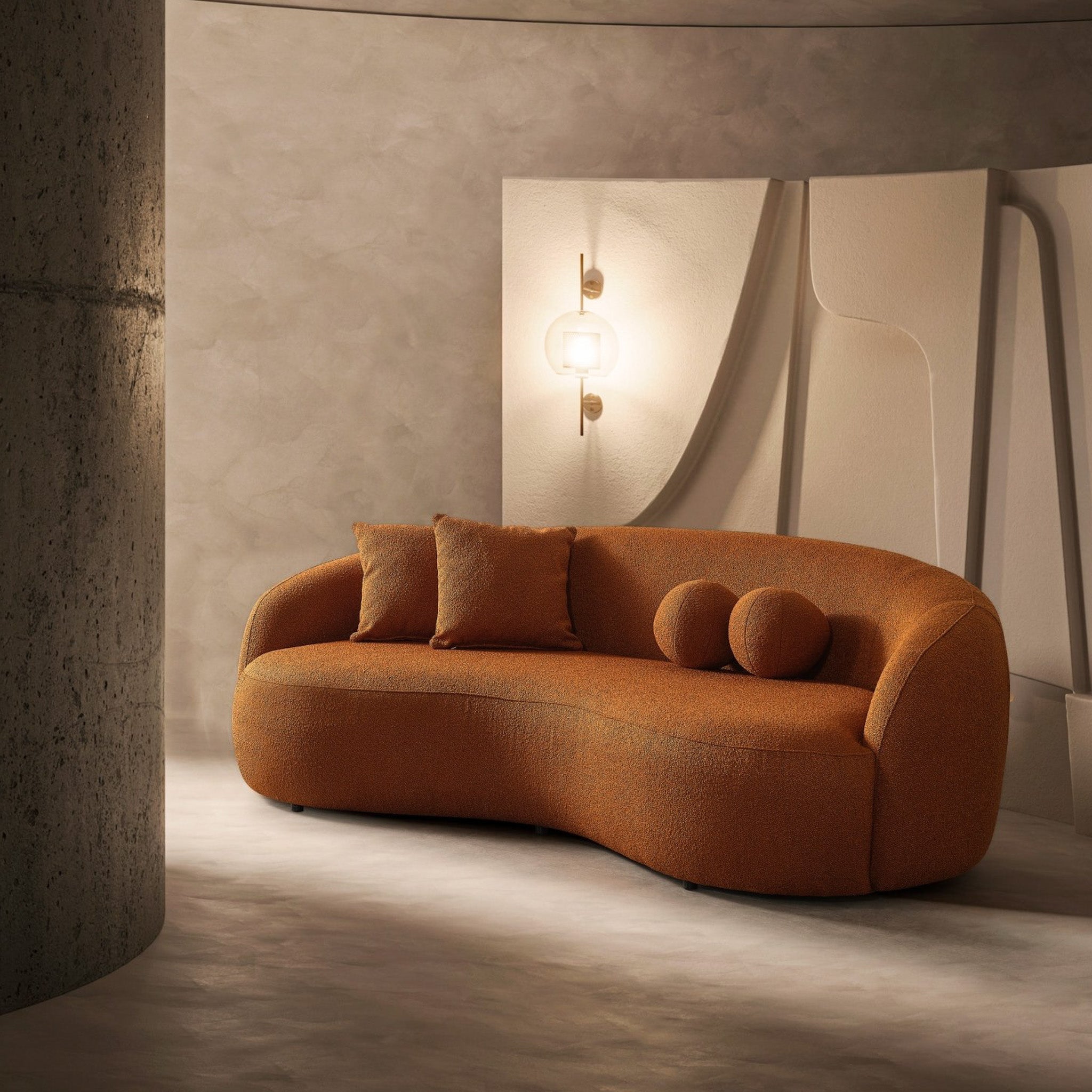 Blair Orange Boucle Japandi Sofa - MidinMod