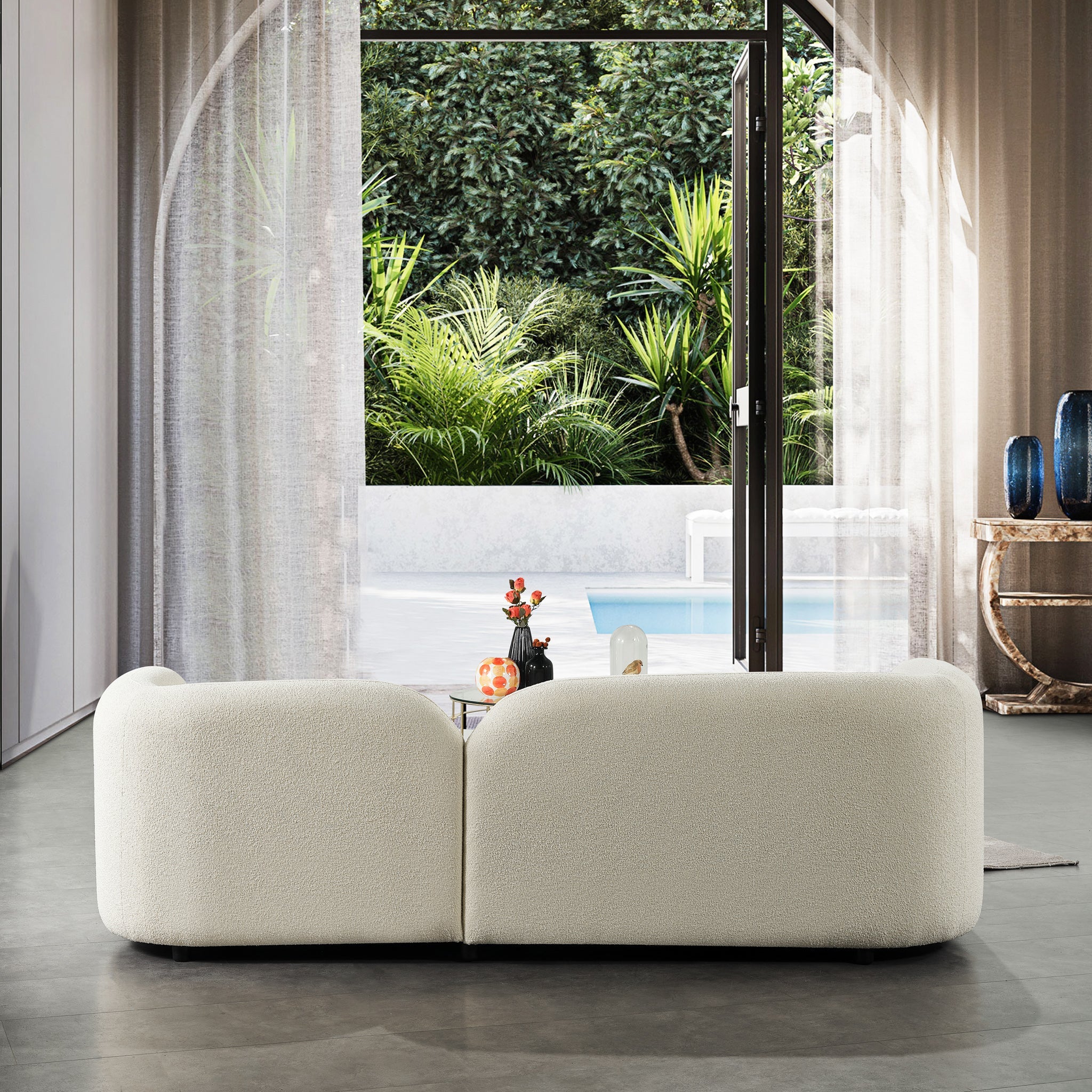 Bodrum Ivory Boucle Curved Sofa - MidinMod