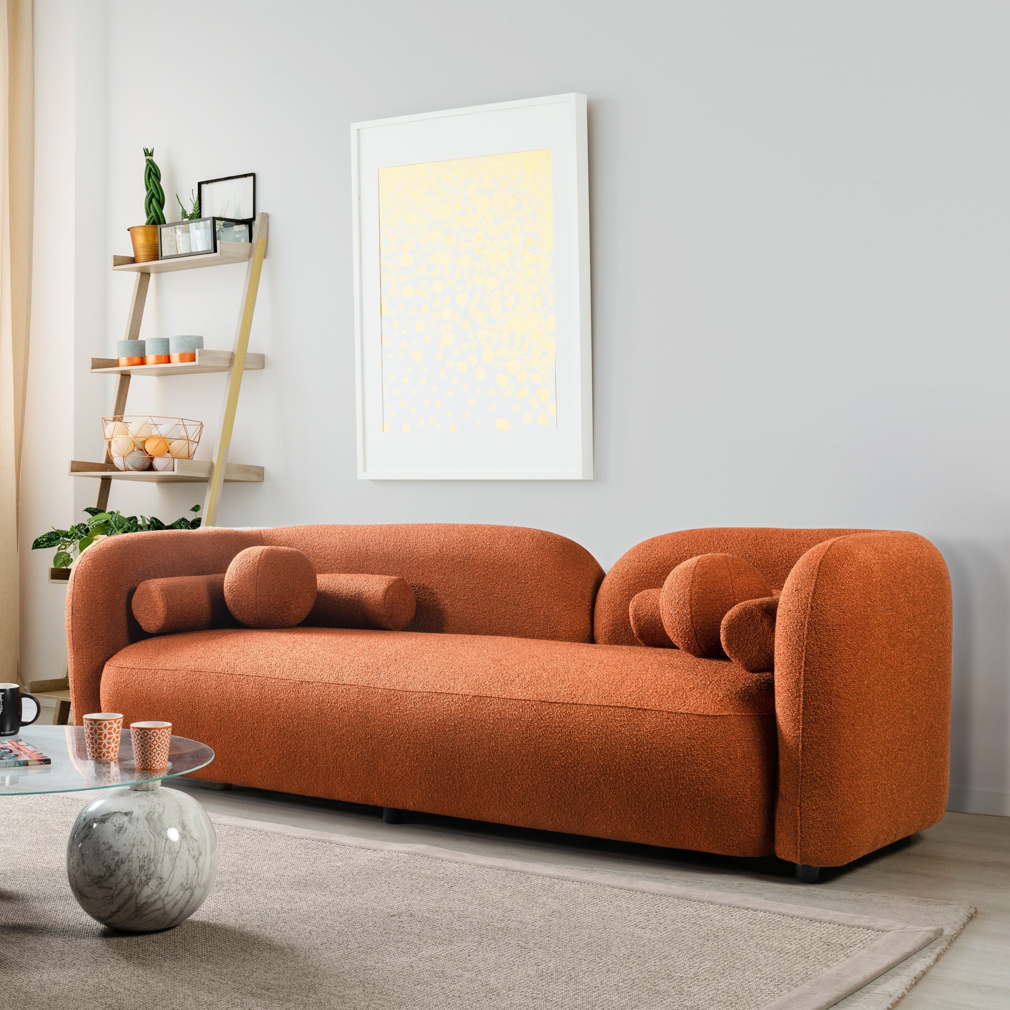 Bodrum Burnt Orange Boucle Curved Sofa - MidinMod