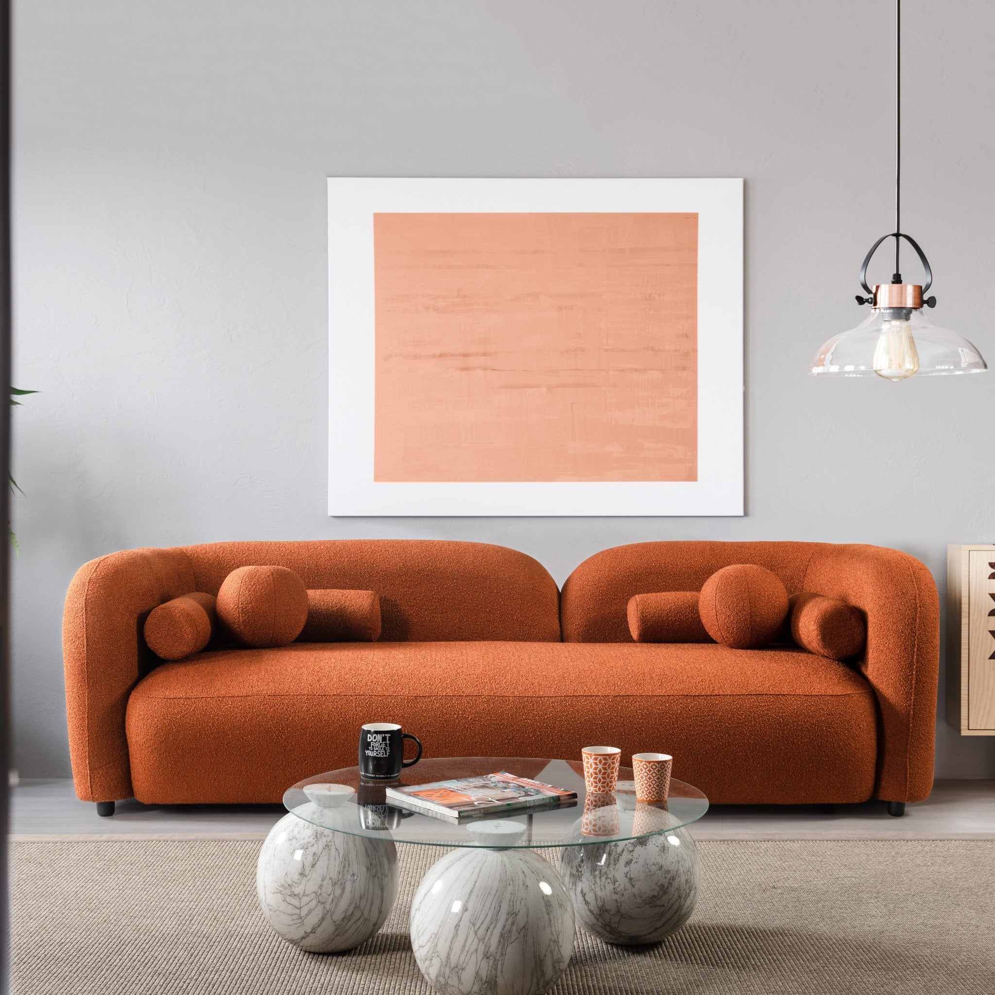 Bodrum Burnt Orange Boucle Curved Sofa - MidinMod