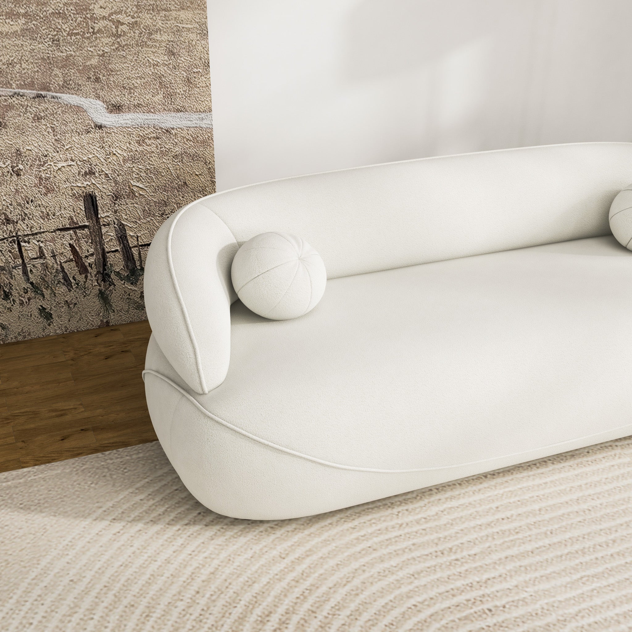 Brody White Boucle Fabric Sofa - MidinMod