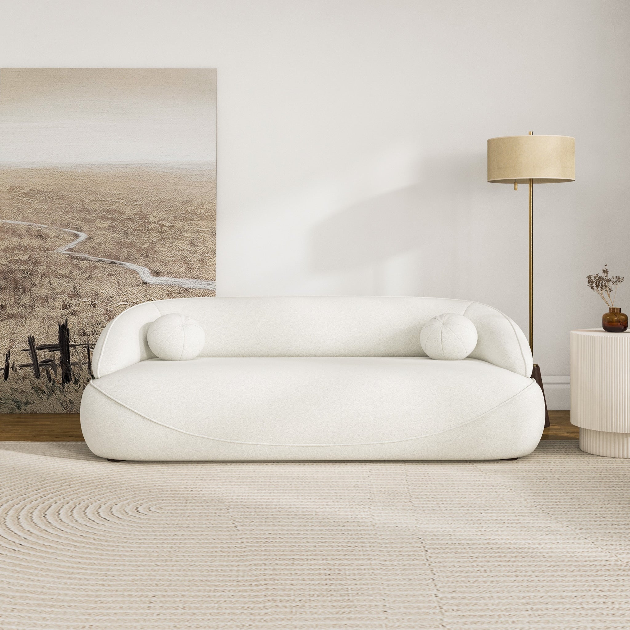 Brody White Boucle Fabric Sofa - MidinMod
