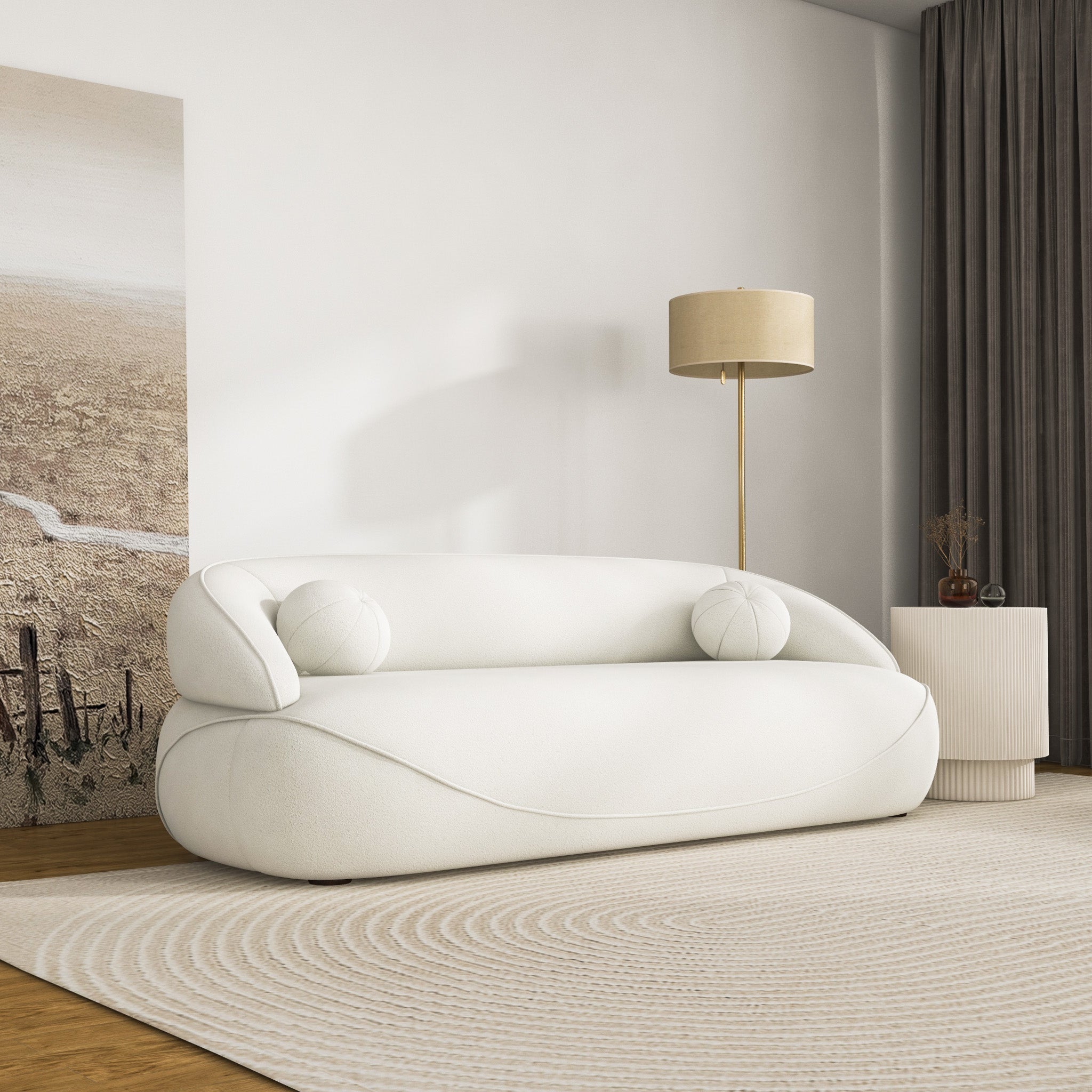 Brody White Boucle Fabric Sofa - MidinMod
