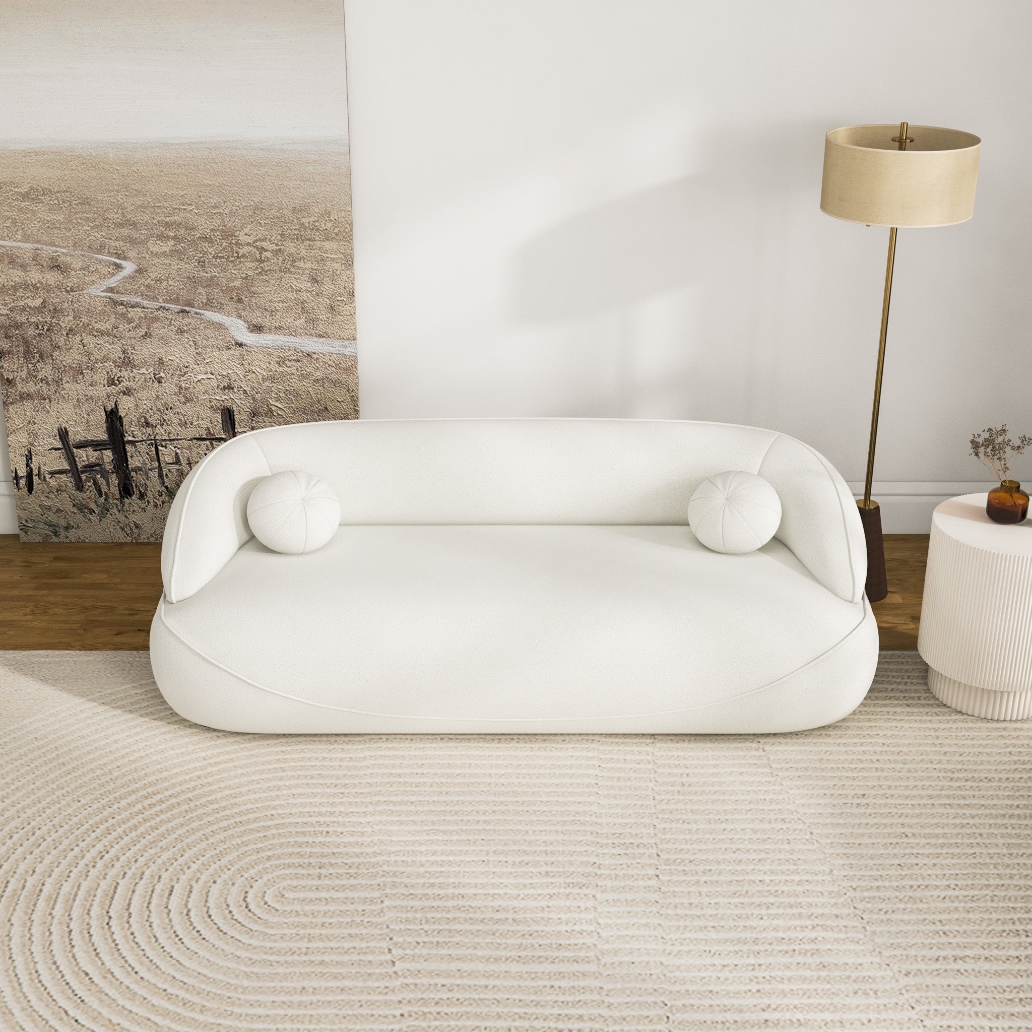 Brody White Boucle Fabric Sofa - MidinMod