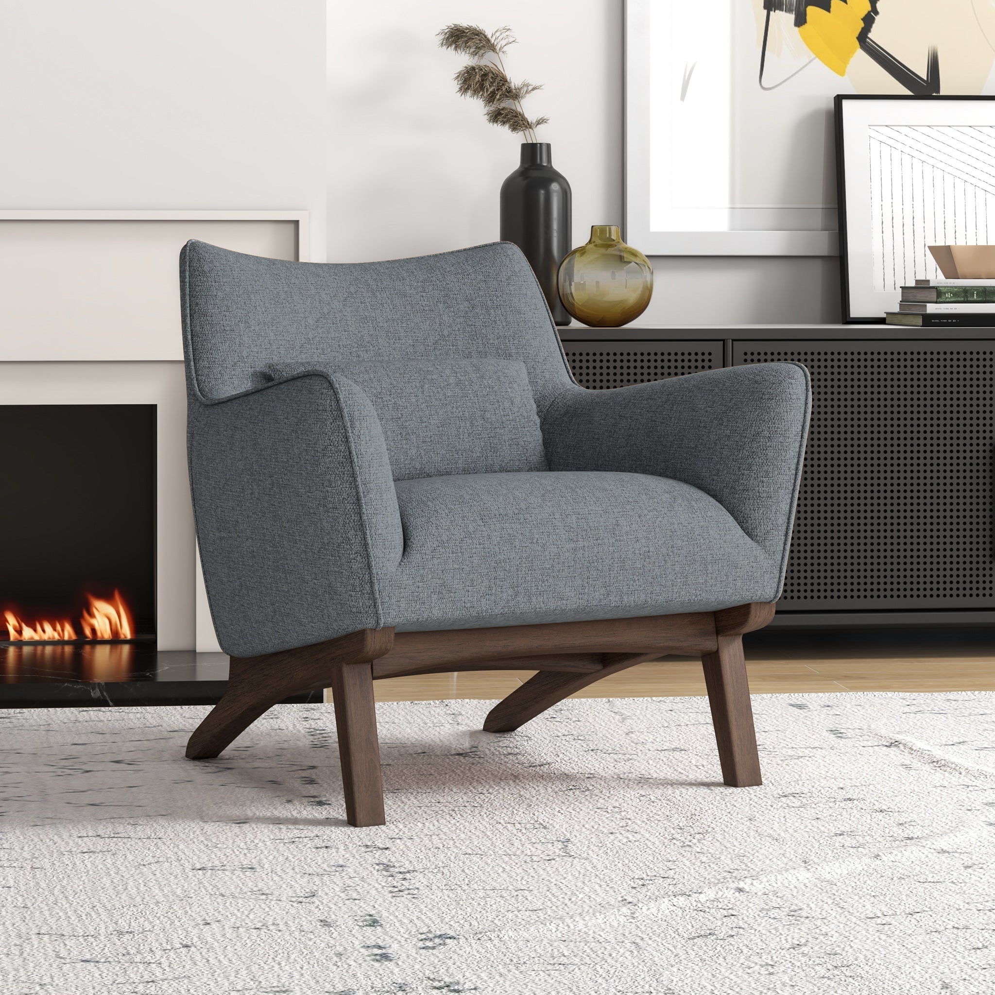 Casper Contemporary Linen Upholstered Lounge Chair - MidinMod