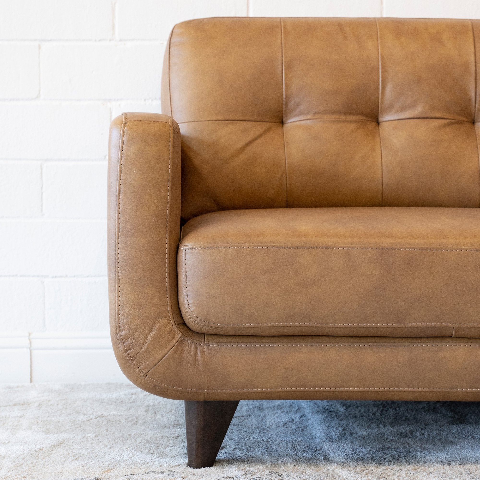 Cassie Mid-Century Modern Genuine Tan Leather Sofa - MidinMod