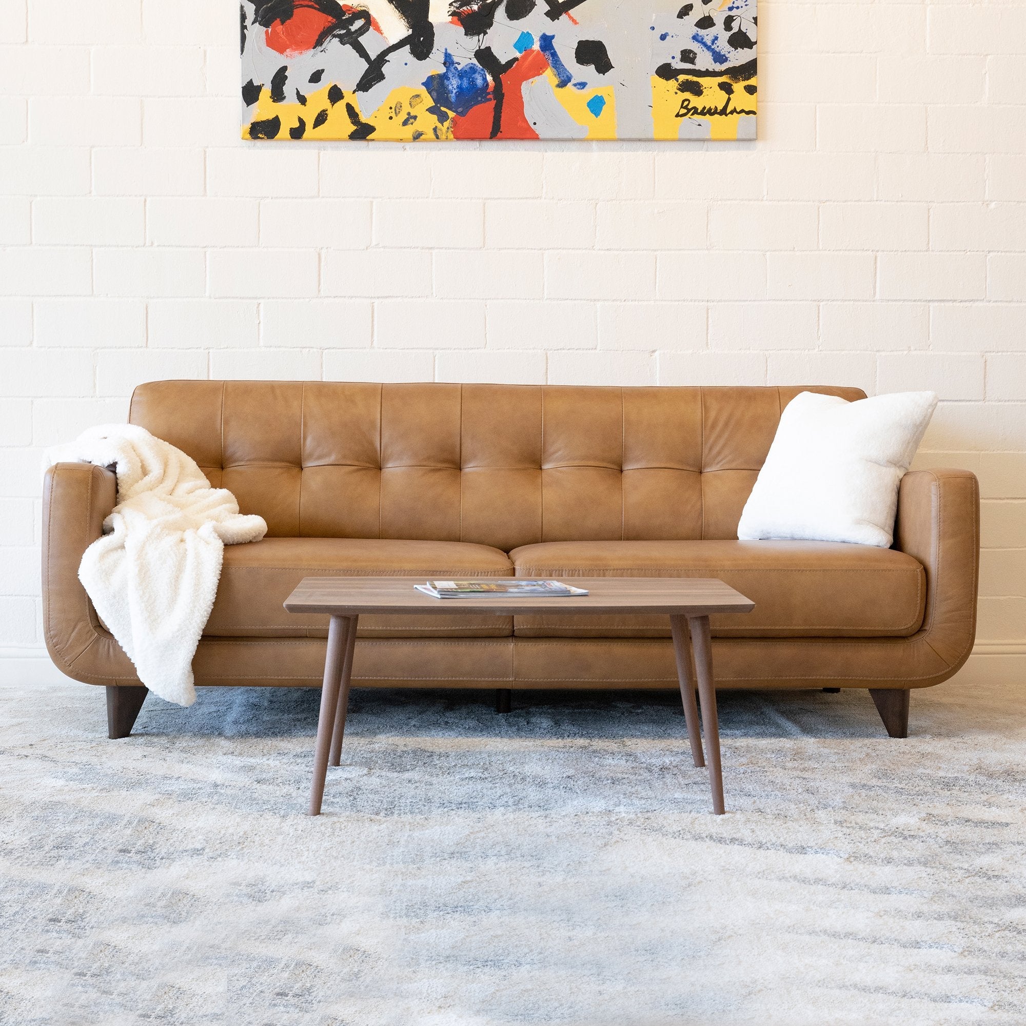 Cassie Mid-Century Modern Genuine Tan Leather Sofa - MidinMod