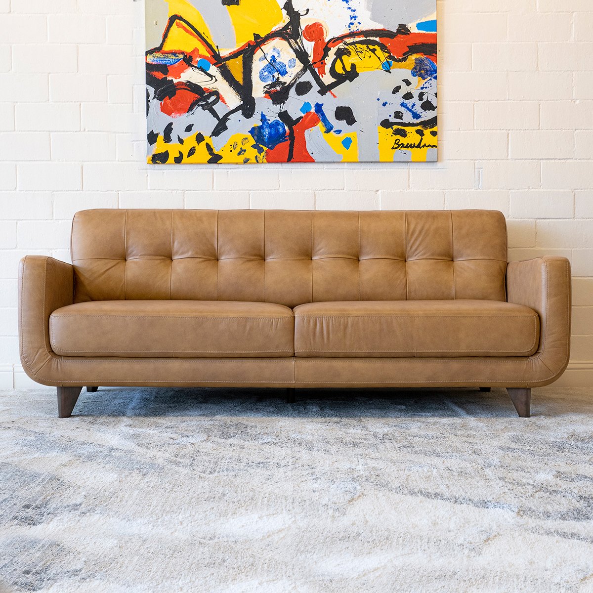 Cassie Mid-Century Modern Genuine Tan Leather Sofa - MidinMod