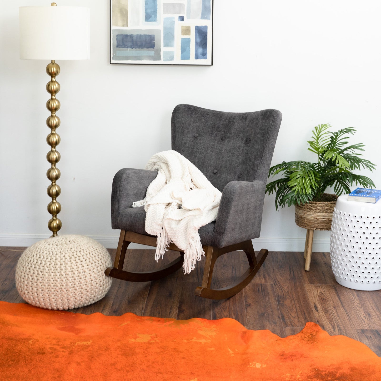 Charlotte Grey Velvet Rocking Chair | MidinMod