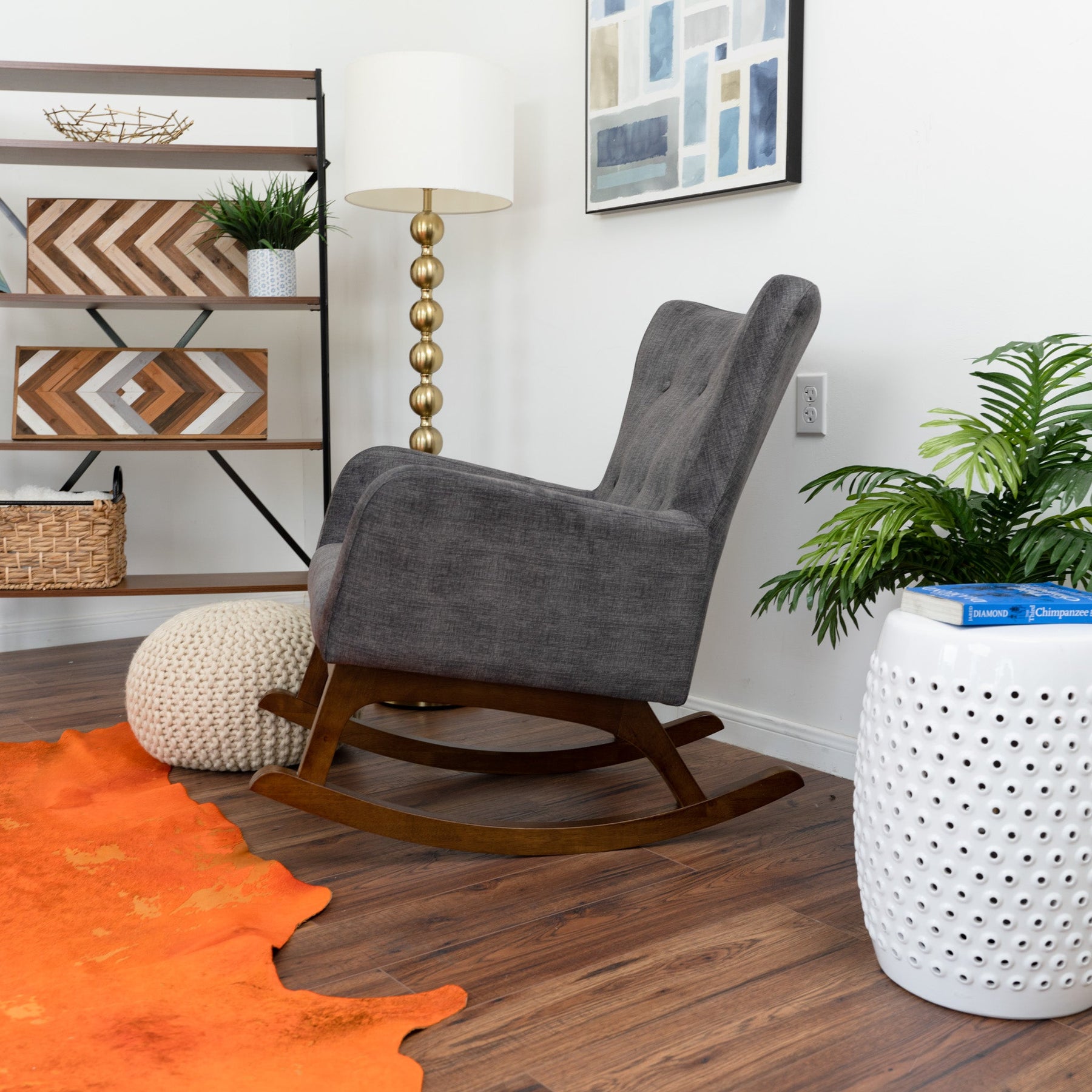 Charlotte Grey Velvet Rocking Chair | MidinMod