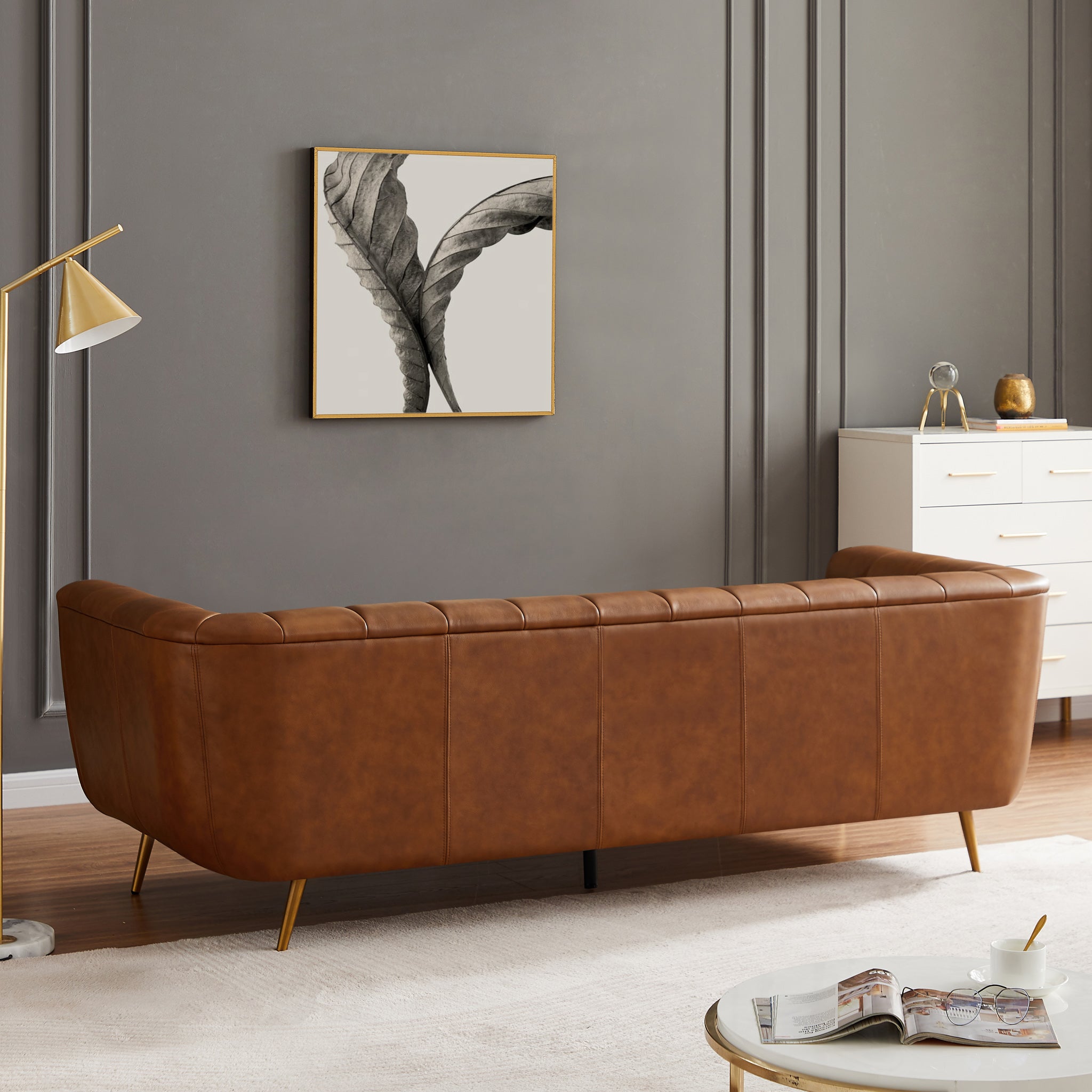 Clodine Cognac Leather Sofa - MidinMod