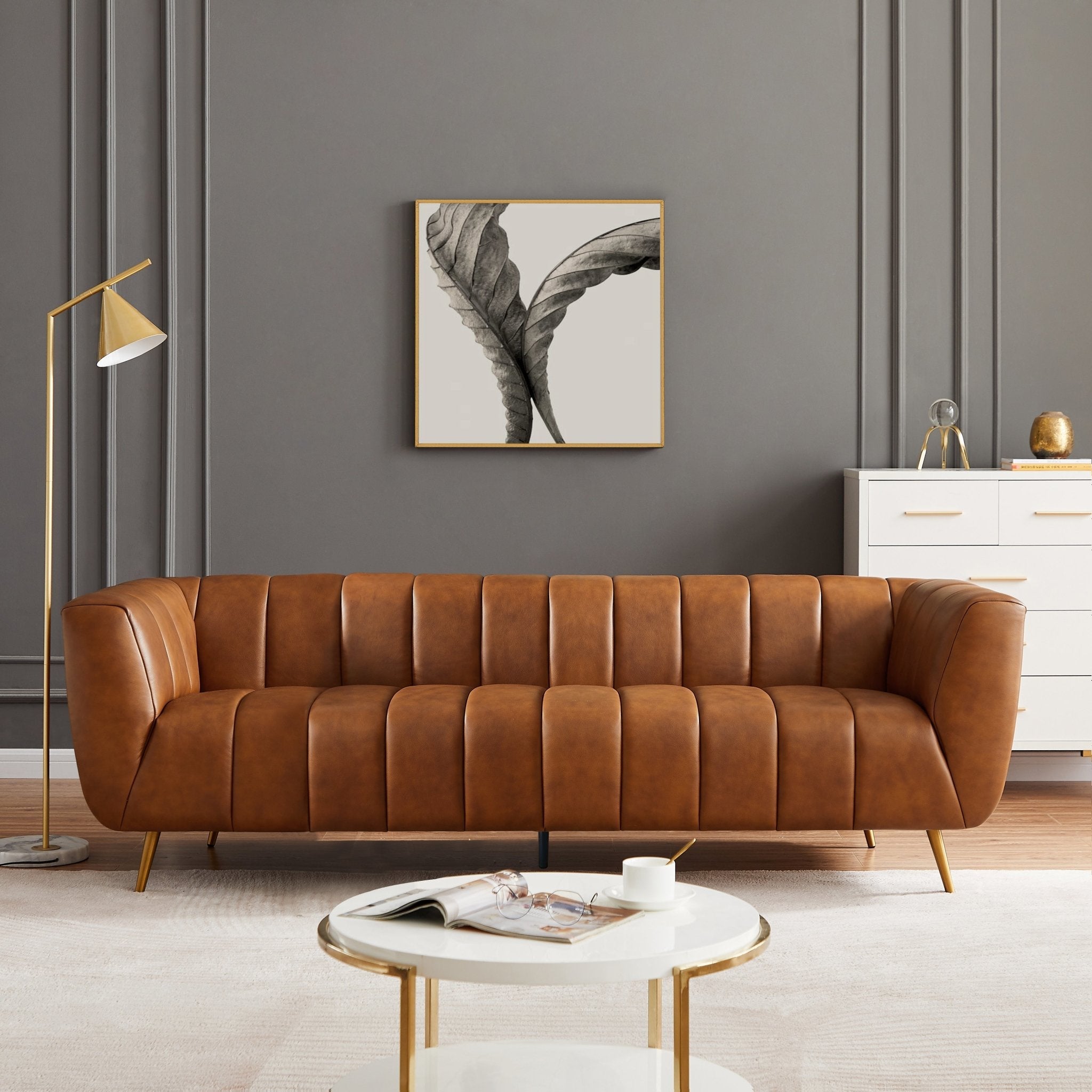Clodine Cognac Leather Sofa - MidinMod