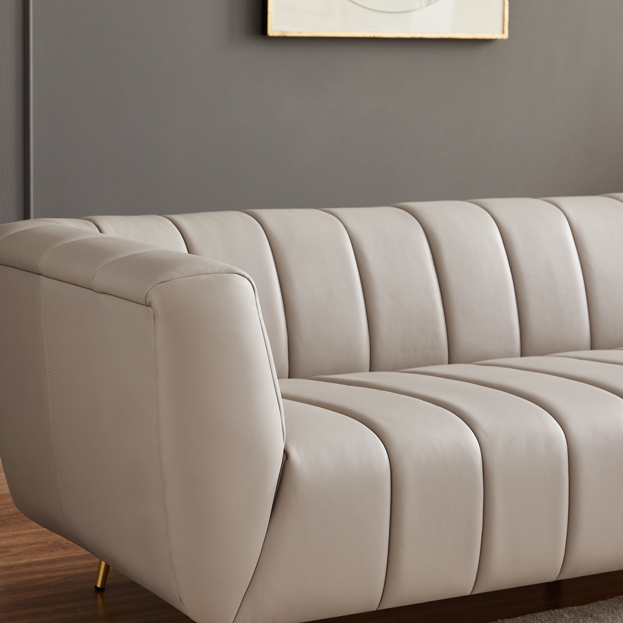 Clodine Grey Leather Sofa - MidinMod