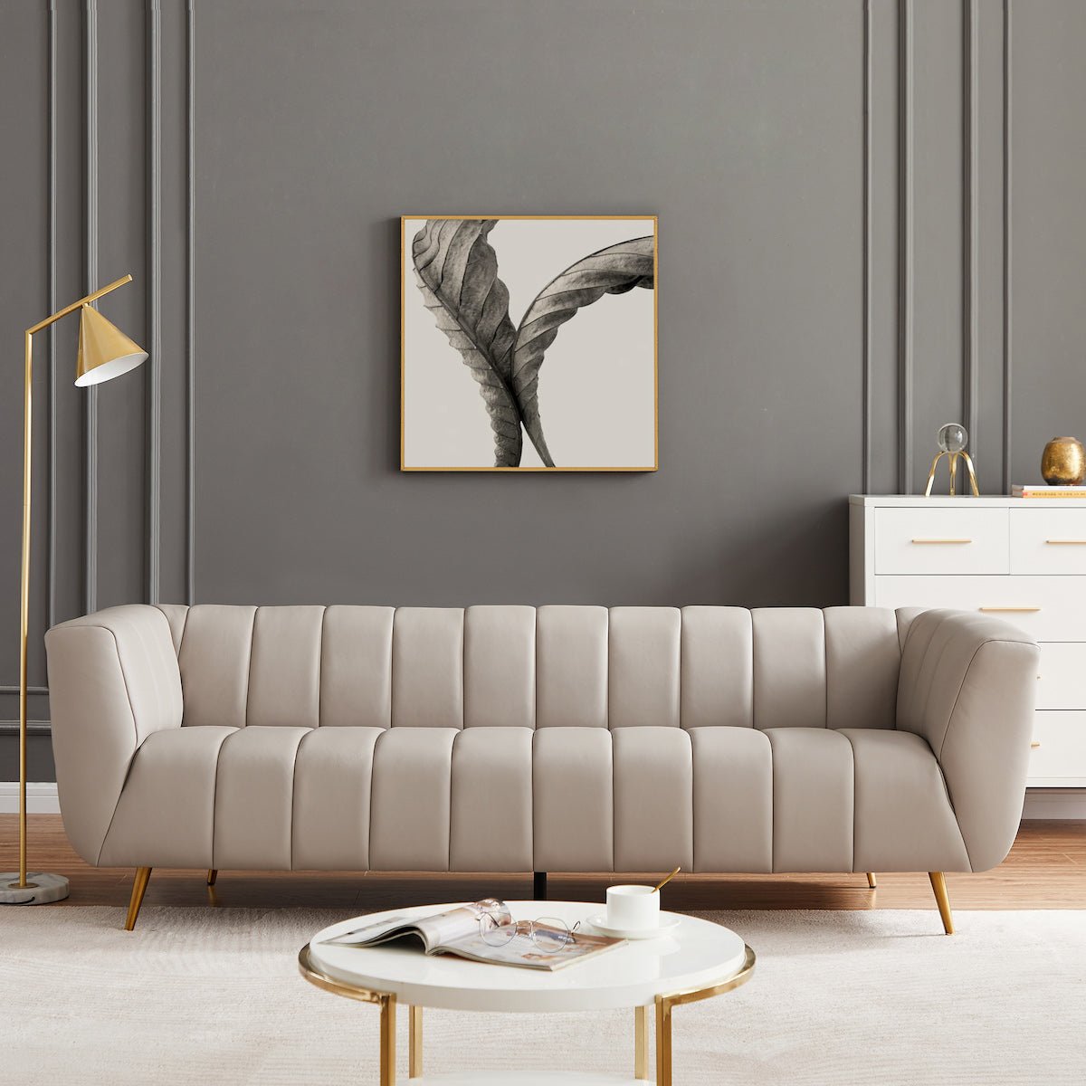 Clodine Grey Leather Sofa - MidinMod