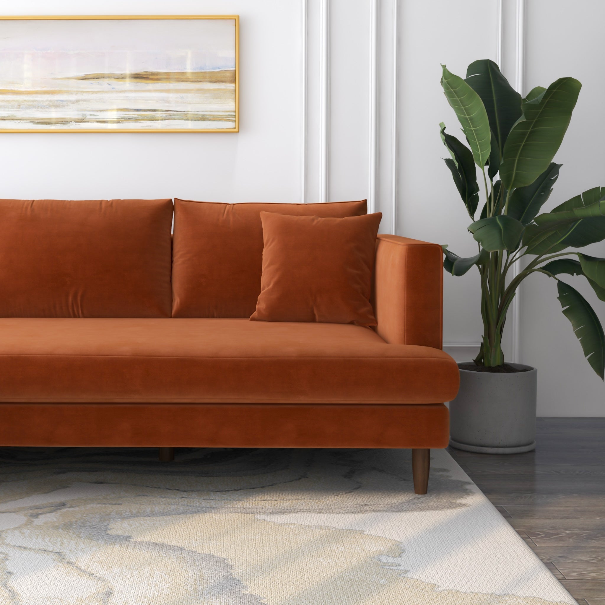 Delano Burnt Orange Velvet Sectional Sofa Left Facing Chaise - MidinMod