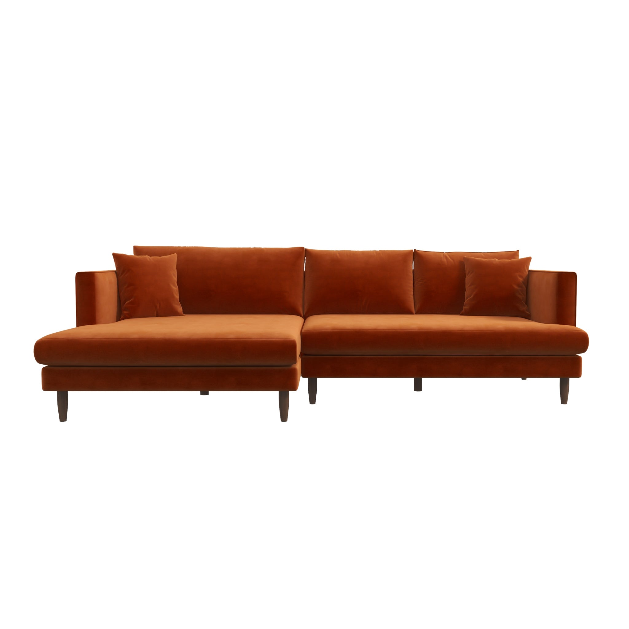 Delano Burnt Orange Velvet Sectional Sofa Left Facing Chaise - MidinMod