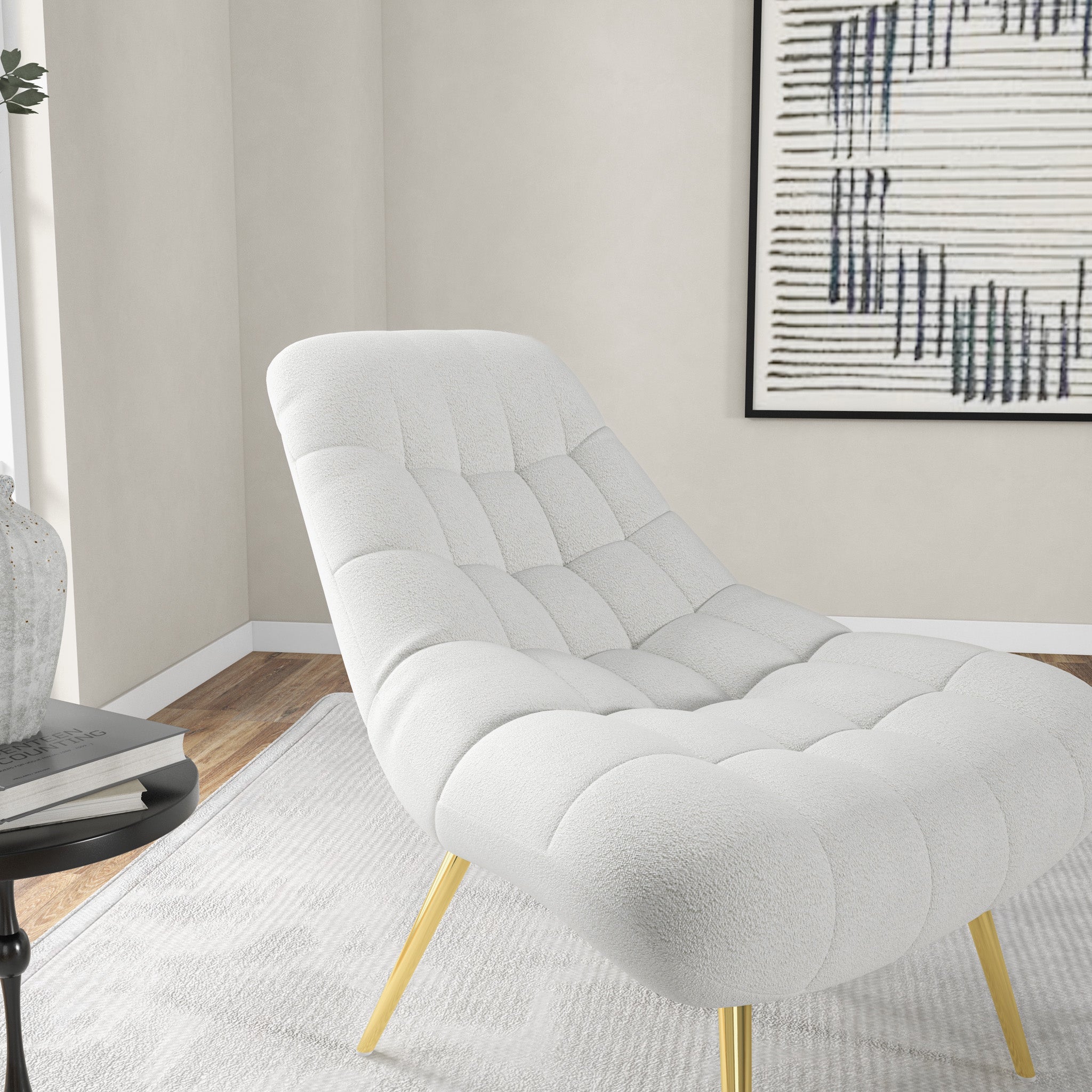 Edna Mid-Century Modern Beige Boucle Lounge Chair with Gold Base | MidinMod