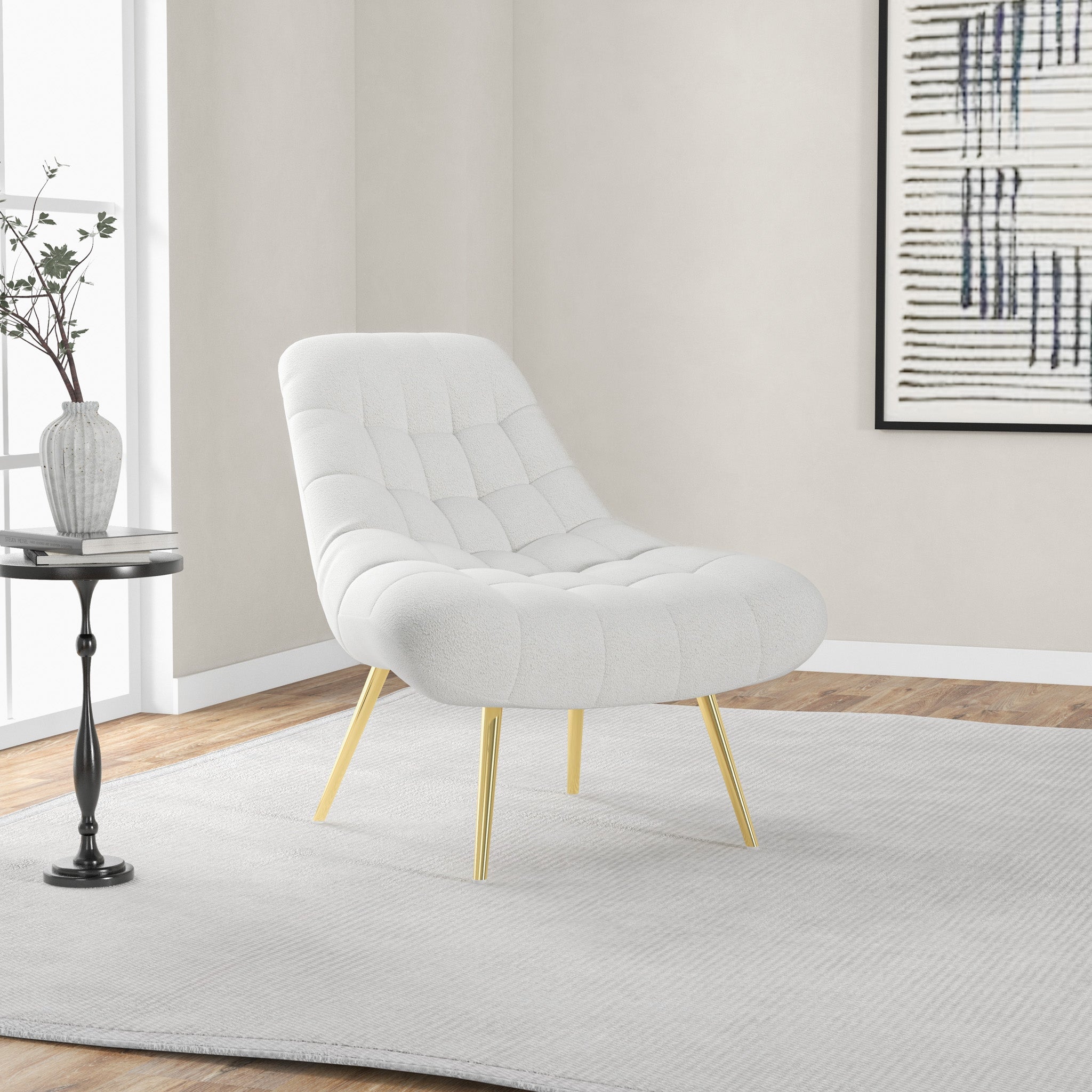 Edna Mid-Century Modern Beige Boucle Lounge Chair with Gold Base | MidinMod