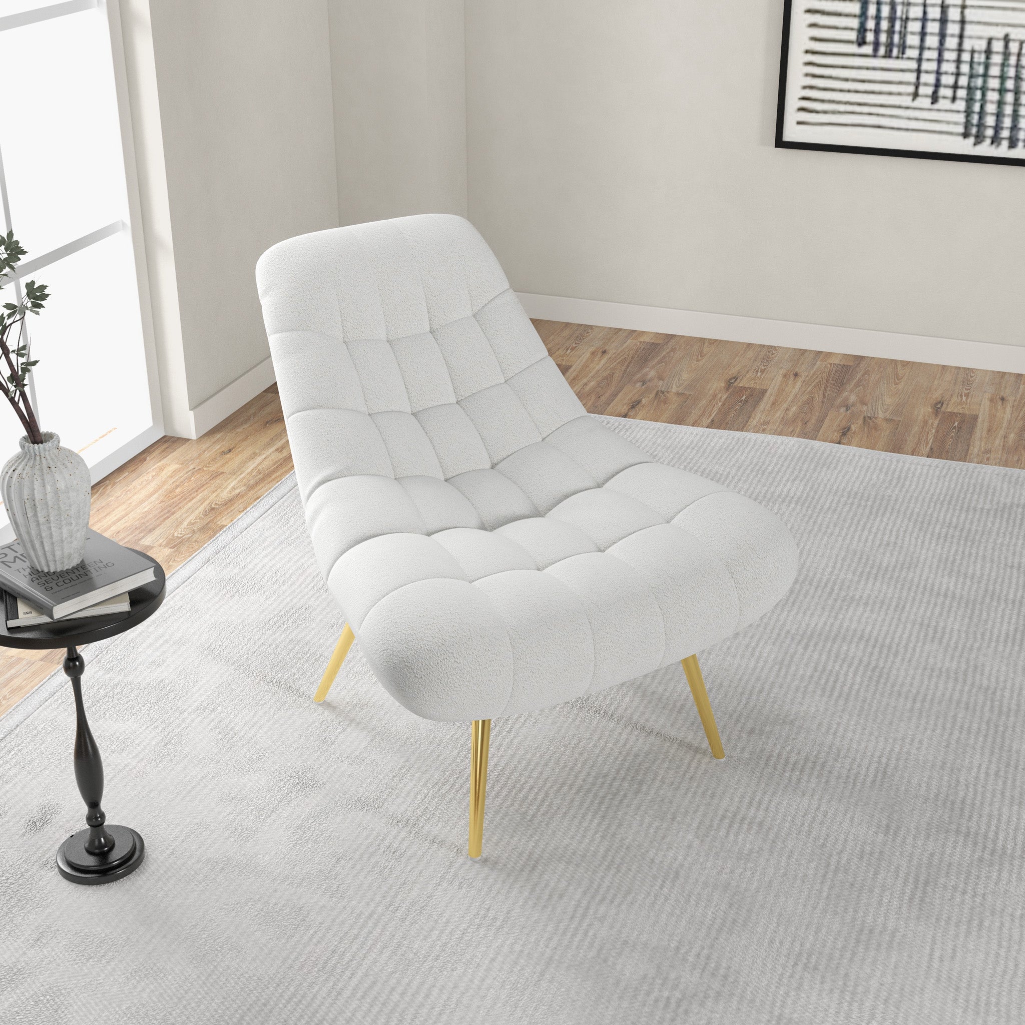 Edna Mid-Century Modern Beige Boucle Lounge Chair with Gold Base | MidinMod