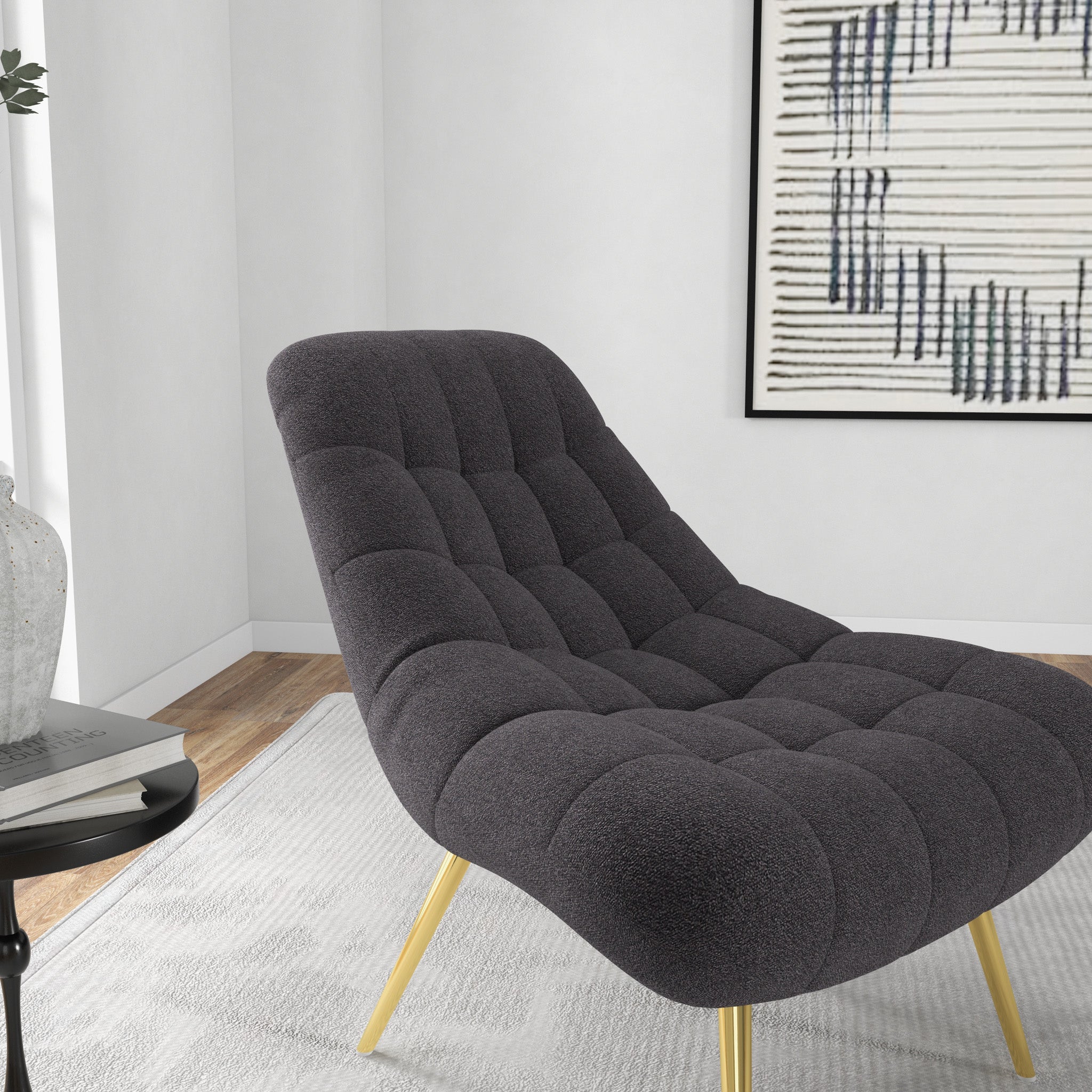 Edna Mid-Century Modern Grey Boucle Lounge Chair with Gold Base | MidinMod