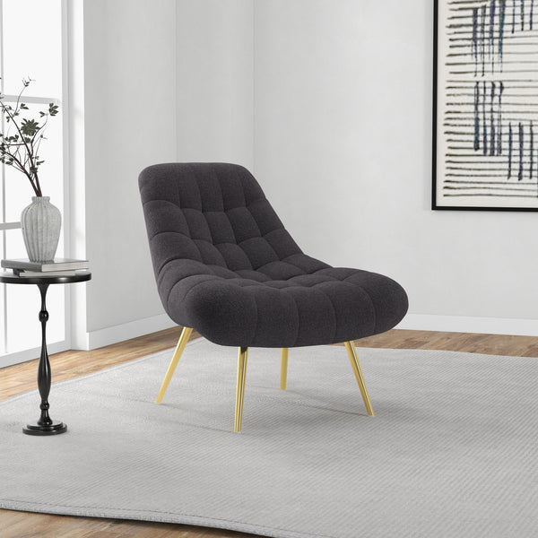 Edna Mid-Century Modern Grey Boucle Lounge Chair with Gold Base | MidinMod