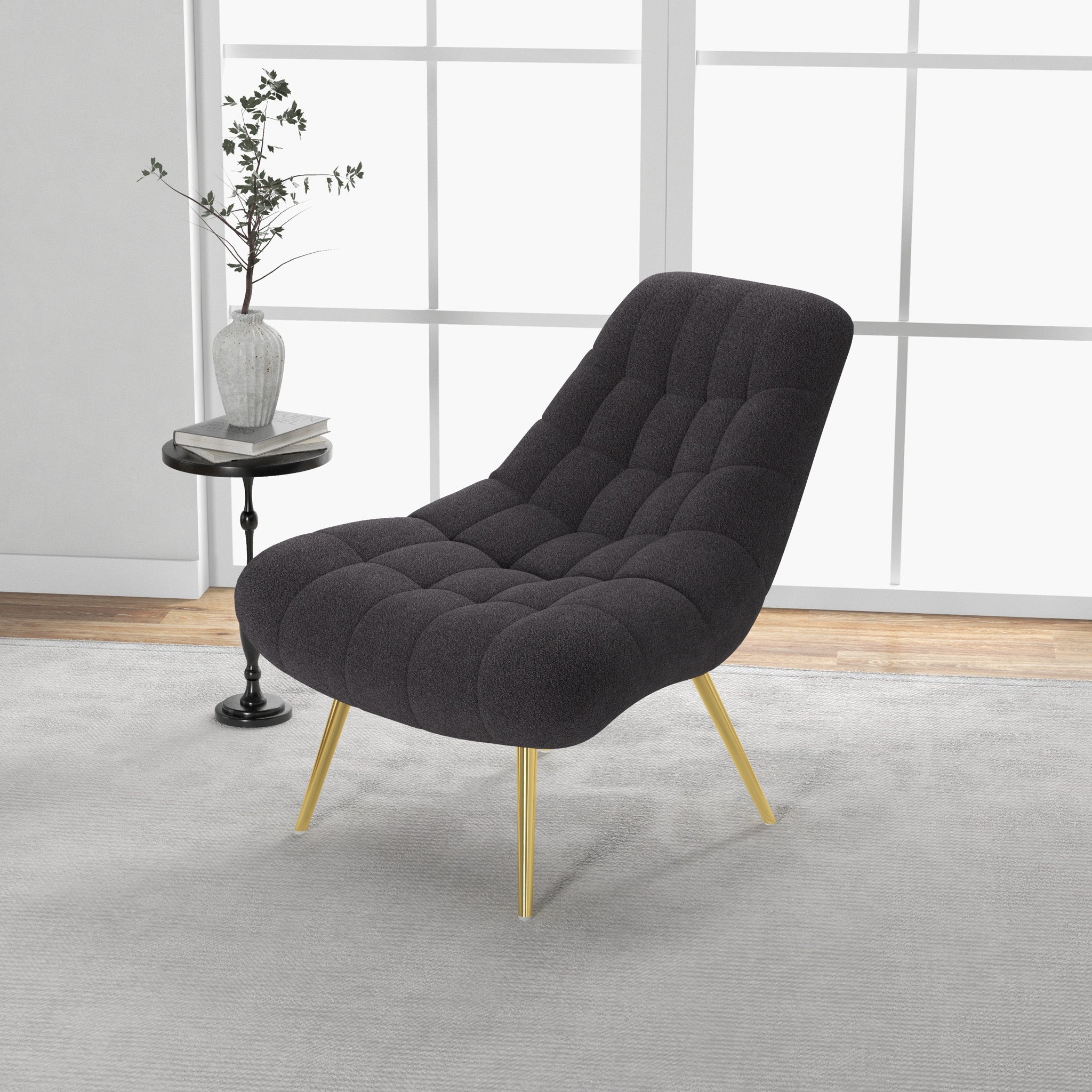 Edna Mid-Century Modern Grey Boucle Lounge Chair with Gold Base | MidinMod