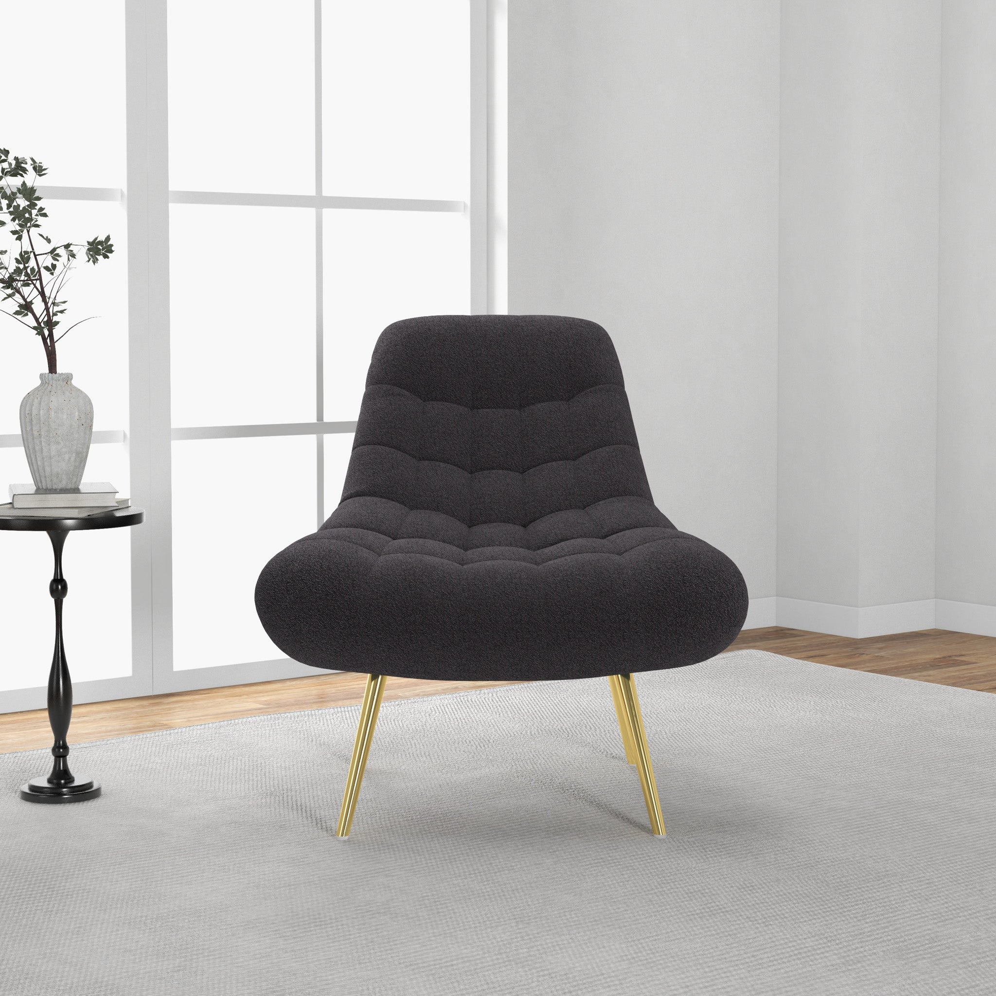 Edna Mid-Century Modern Grey Boucle Lounge Chair with Gold Base | MidinMod
