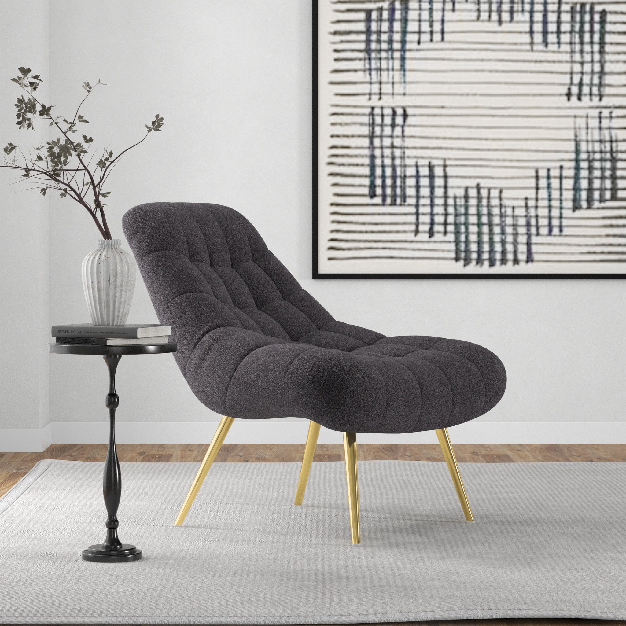 Edna Mid-Century Modern Grey Boucle Lounge Chair with Gold Base | MidinMod