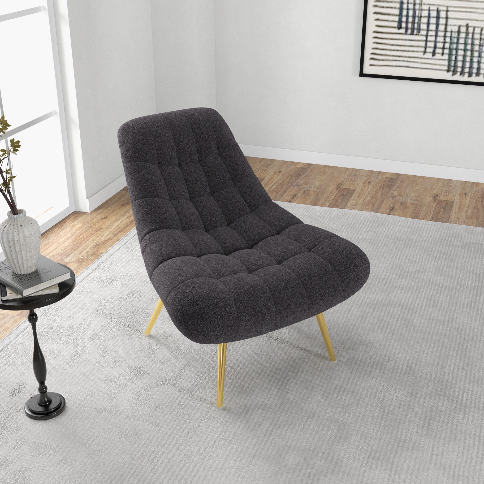 Edna Mid-Century Modern Grey Boucle Lounge Chair with Gold Base | MidinMod