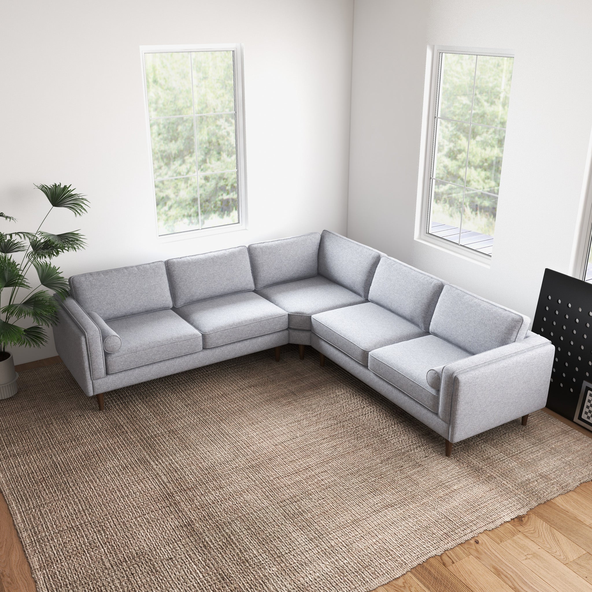 Fordham Light Gray Linen Symmetrical Corner Sofa - MidinMod
