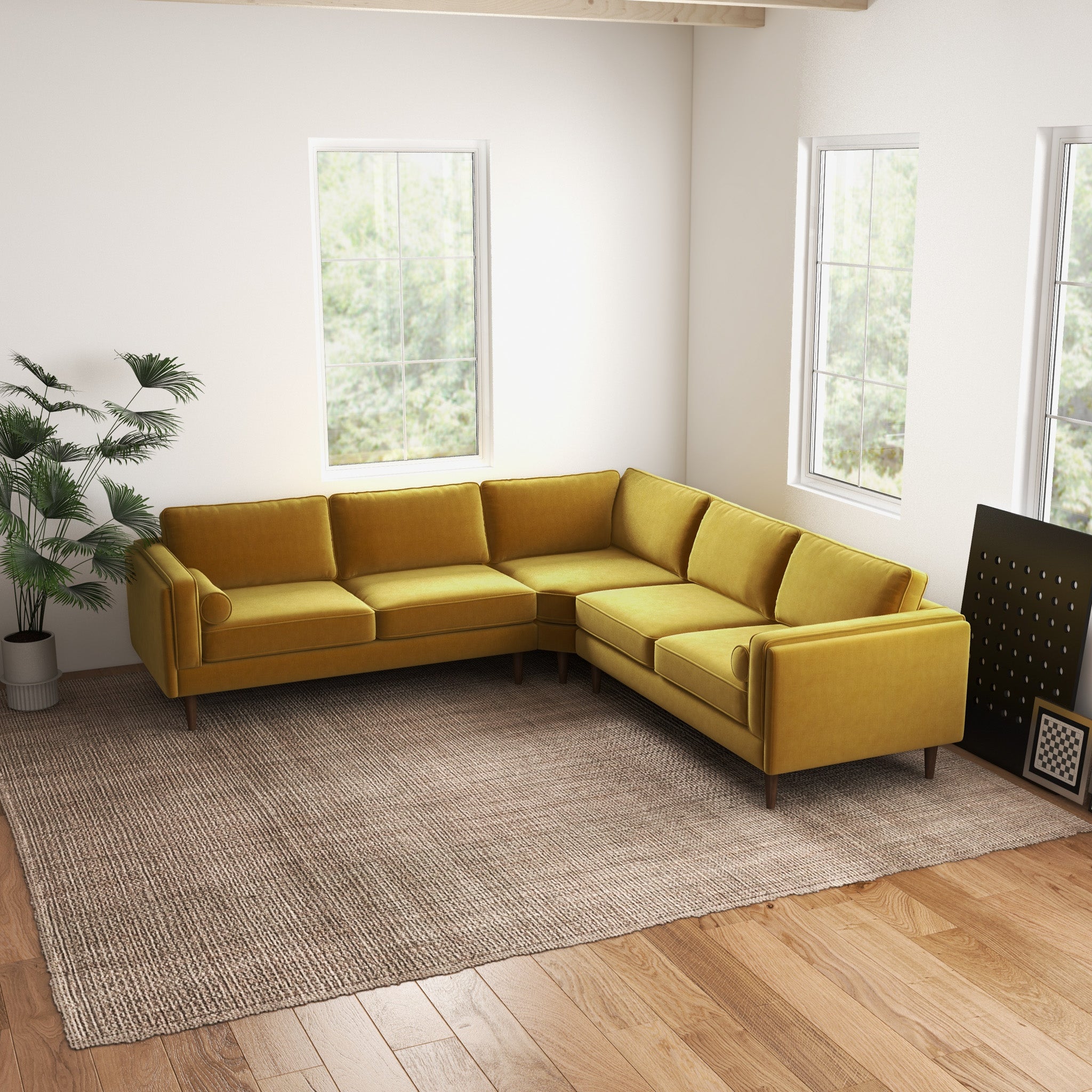 Fordham Gold Velvet Symmetrical Corner Sofa - MidinMod