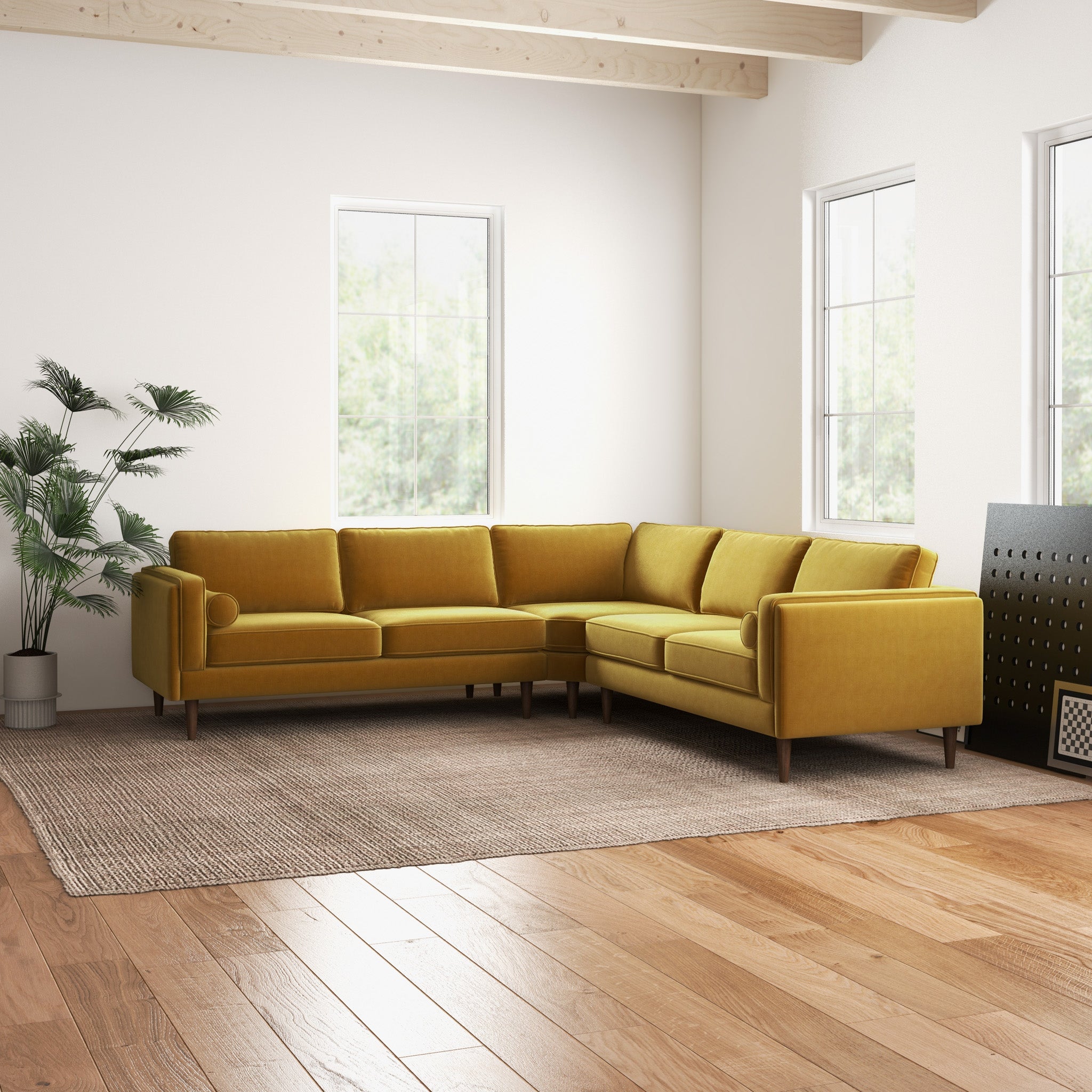 Fordham Gold Velvet Symmetrical Corner Sofa - MidinMod